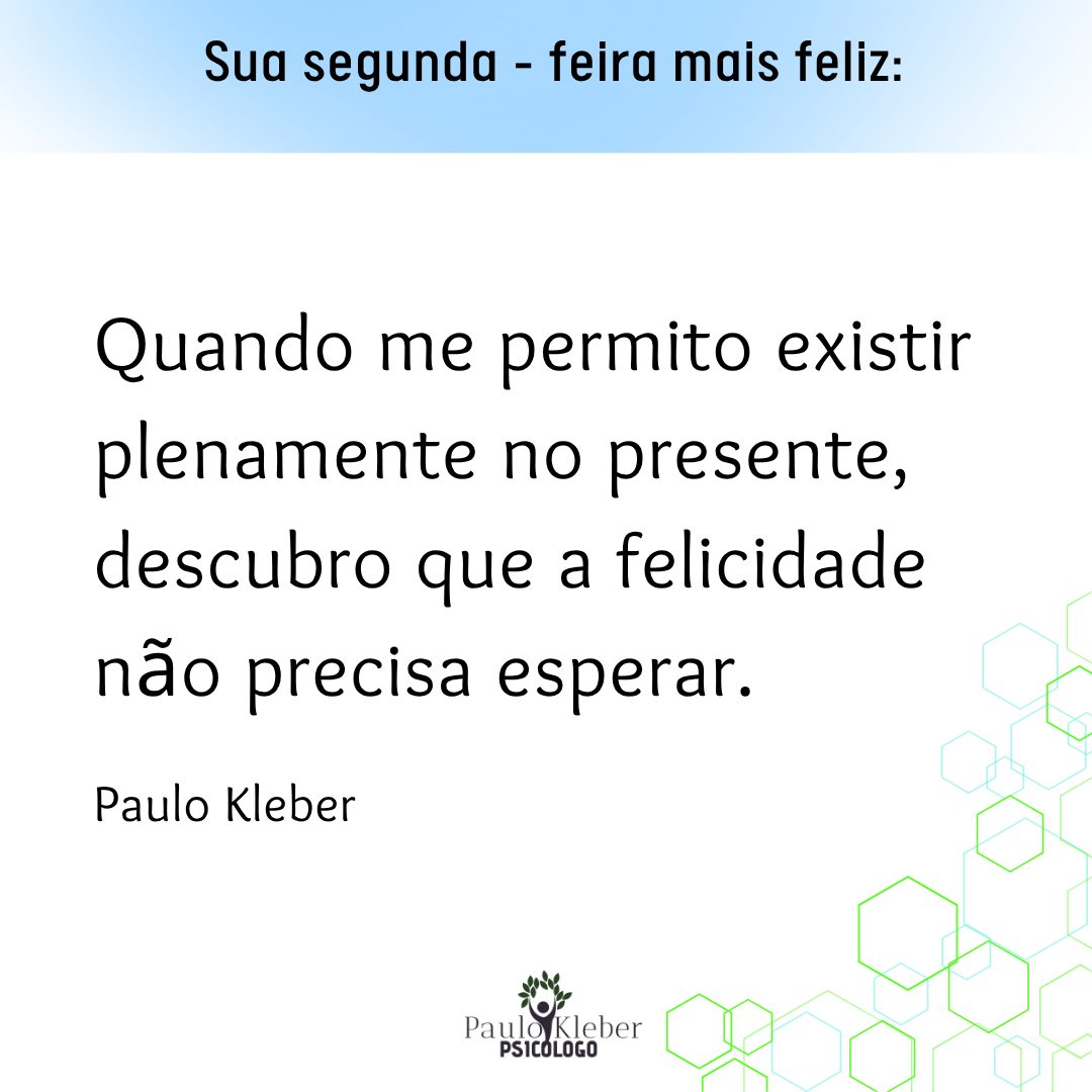Hoje é dia de ser feliz! Dia de se sentir amado, querido, pleno e realizado. O que te impede de ser feliz hoje? Gostaria de uma consulta com escuta especializada, com a abordagem centrada na pessoa, que respeita a sua história para compreender seu momento atual? Conte comigo. Será um prazer atender você.
Psicólogo Paulo Kleber - CRP: 16/9214
.
.
#terapiaonline #psicologiaonline #atendimentoonline #psicologoonline #psicologiaporvideo #psicoterapiaonline #psicologoparabrasileiros #brasileiroseuropa #terapianoeexterior #atendimentohumanizado
#psicologiaclinica #psicoterapia #autoconhecimento #saudemental #terapiaparatodos #acolhimentoemocional #psicologohumanista #escutaterapeutica #psicologiaparatodos #cuidardementesaudavel
#paulokleberdutra #SEGUNDA