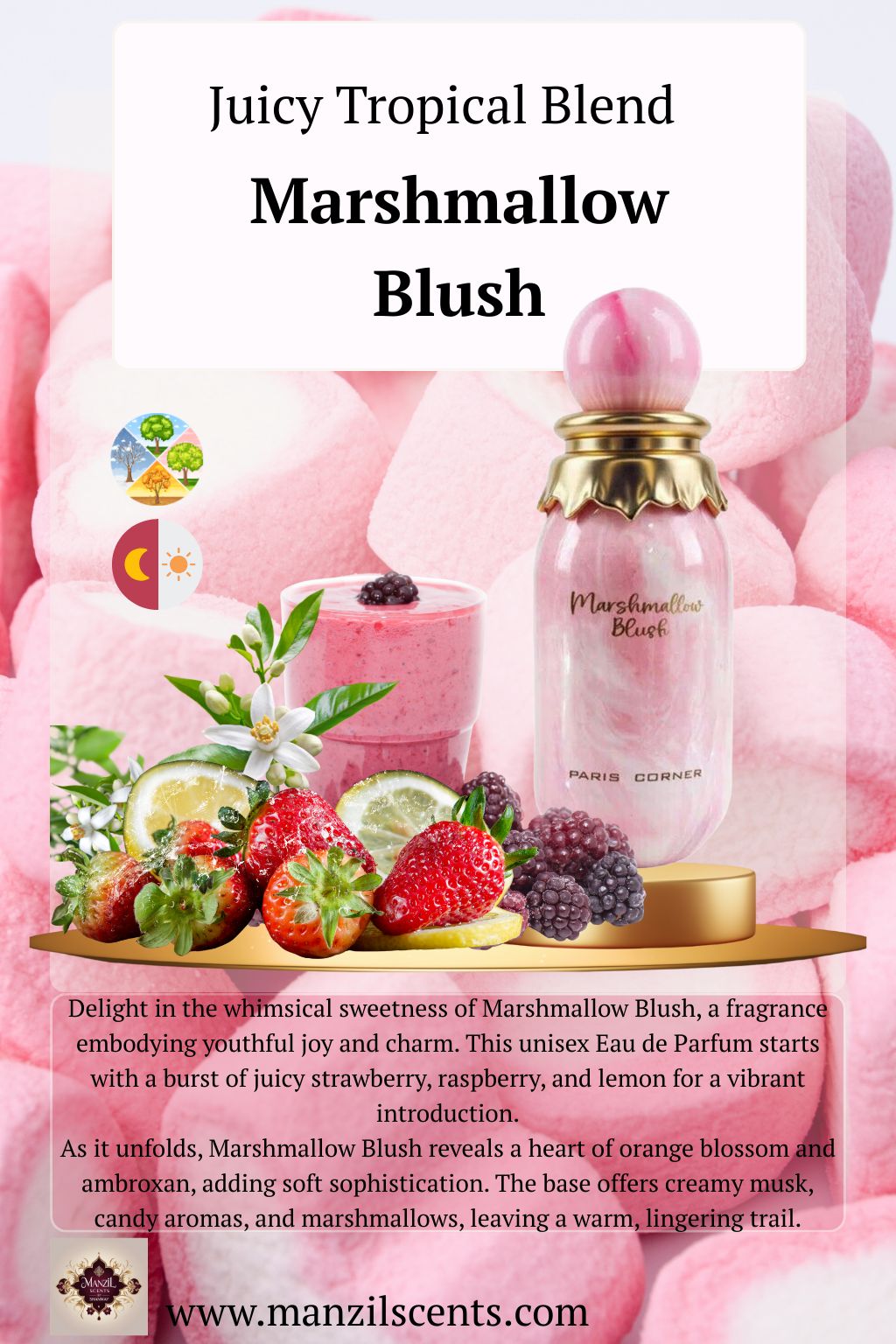 Manzil Scents gourmand week.
Marshmallow Blush
☁️ Soft as a cloud, sweet as a kiss — Marshmallow Blush blends marshmallow, sugar, vanilla, musk. ✨ Tender, playful scent.
💬 Who loves fluffy, sweet fragrances?
You can visit us a::
Cradleview center
Cnr Furrow & Hendrik Potgieter Road
Diswilmar
#MarshmallowVibes #SoftAndSweet #GourmandPerfume #DessertScent #LuxuryPerfume #PerfumeAddict #ManzilScents #pariscornerperfumes
#authenticarabicperfumes