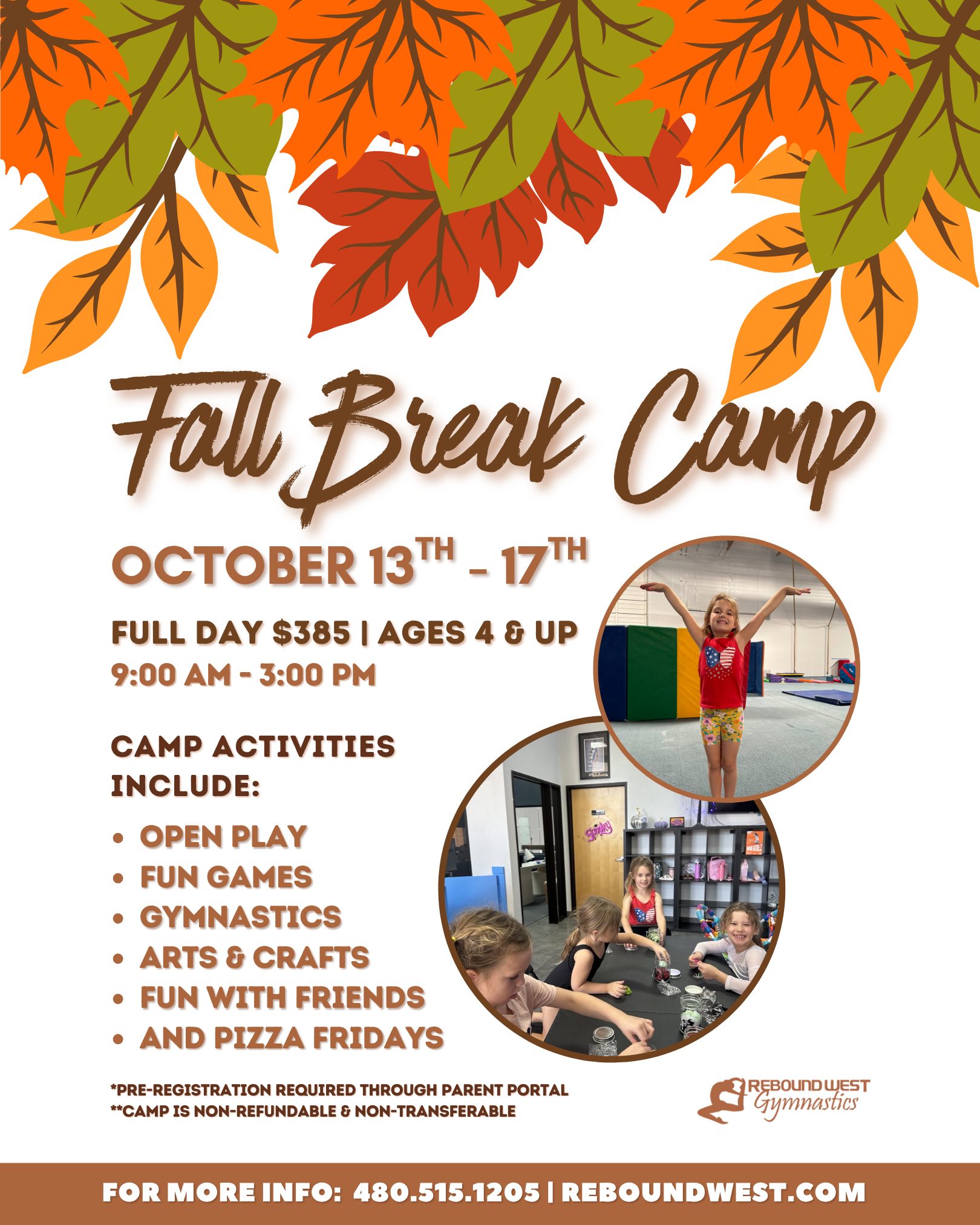 Our Fall Break Camps are packed with excitement, energy, and creativity! From gymnastics and games to crafts and open play, every day is an adventure! 🤸♀️
Perfect for ages 3 and up, our camps are designed to keep kids active, happy, and engaged while school’s out!
Spots fill quickly, so register today through the Parent Portal!
Fall Break Camp: https://portal.iclasspro.com/reboundwest/camp-details/2871
Princess Camp: https://portal.iclasspro.com/reboundwest/camp-details/2909
Looking for something extra special this Fall Break? Our Princess Camp are a fun place where little royals can tumble, twirl, and sparkle all week long! ✨
#reboundwest #fallbreak #fallbreakaz #gymnasticscampaz #azgymnastics