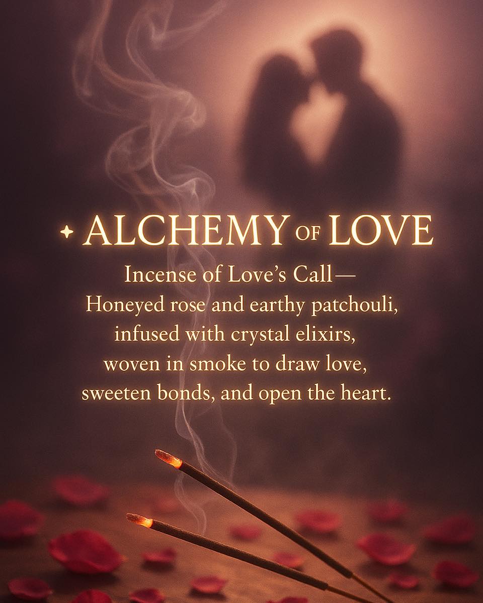 ALCHEMY OF LOVE
Incense sticks infused with essential oils, honey, rose, patchouli, and crystal elixirs.
Light their smoke to invite affection, deepen warmth, and call love gently closer.
#AlchemyOfLove #CelestialGate #IncenseSticks #Love #Romance #RoseAndPatchouli #CrystalElixirs #Aromatherapy #Wellbeing #SelfCare #RomanticGifts #CalmingVibes