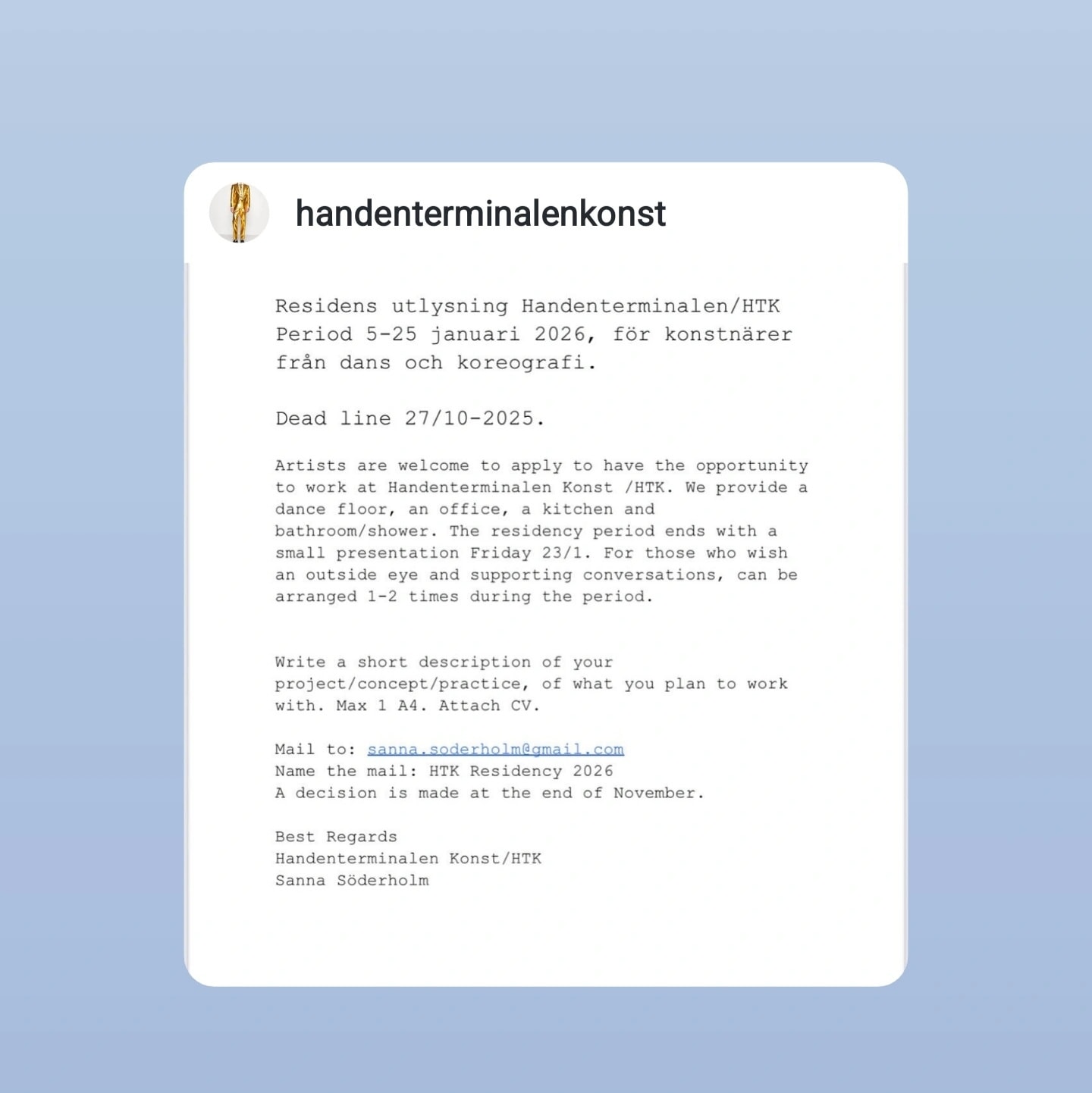 Delat inlÀgg frÄn @handenterminalenkonst