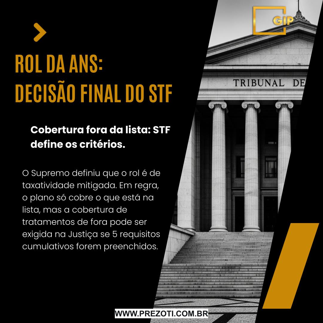 DECISÃO HISTÓRICA: O Supremo Tribunal Federal (STF) bateu o martelo na maior discussão dos planos de saúde: a cobertura de tratamentos fora do rol da ANS.
Ficou definido o modelo da "taxatividade mitigada". O que isso significa?
A REGRA: O rol da ANS é o que vale. O plano não é obrigado a cobrir o que não está na lista.
A EXCEÇÃO: A Justiça pode determinar a cobertura de um tratamento fora do rol, DESDE QUE o paciente comprove, de forma CUMULATIVA, 5 requisitos:
Haja prescrição do médico ou dentista do paciente;
O tratamento não tenha sido expressamente negado pela ANS;
Não exista um tratamento similar e eficaz já disponível no rol;
A eficácia do tratamento seja comprovada por evidências científicas de alto nível;
O medicamento ou procedimento tenha registro na Anvisa.
(Esses critérios são técnicos e exigem uma análise detalhada. Para uma explicação aprofundada de cada um, sugerimos a leitura de um artigo em nosso blog ou um vídeo explicativo em nosso canal.)
Essa decisão equilibra a proteção do paciente e a sustentabilidade do sistema, criando um caminho para tratamentos inovadores, mas com critérios rigorosos.
Se o seu plano negou um tratamento, é crucial ter uma assessoria atualizada com esta decisão do STF. A Gonçalves Ignácio & Prezoti Advocacia e Assessoria Jurídica está preparada para analisar seu caso à luz deste novo entendimento.
Acesse nosso site: www.prezoti.com.br
#DireitoDaSaude #RolDaANS #STF #TaxatividadeMitigada #PlanoDeSaude #DireitoDoConsumidor #Justiça #Advocacia #GIPAdvocacia