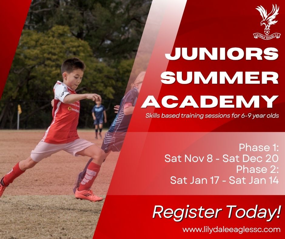 We are back for another season of Summer Academy β½β½
This is year it is bigger and better with a massive 20 training sessions scheduled to boost your kids skills and confidence on the soccer pitch.
Spots are limited so register today so you don't miss out π²
https://www.lilydaleeaglessc.com/summer-academy
Share this post for your chance to go in the draw to win a $20 Rebel Sport voucher π«°