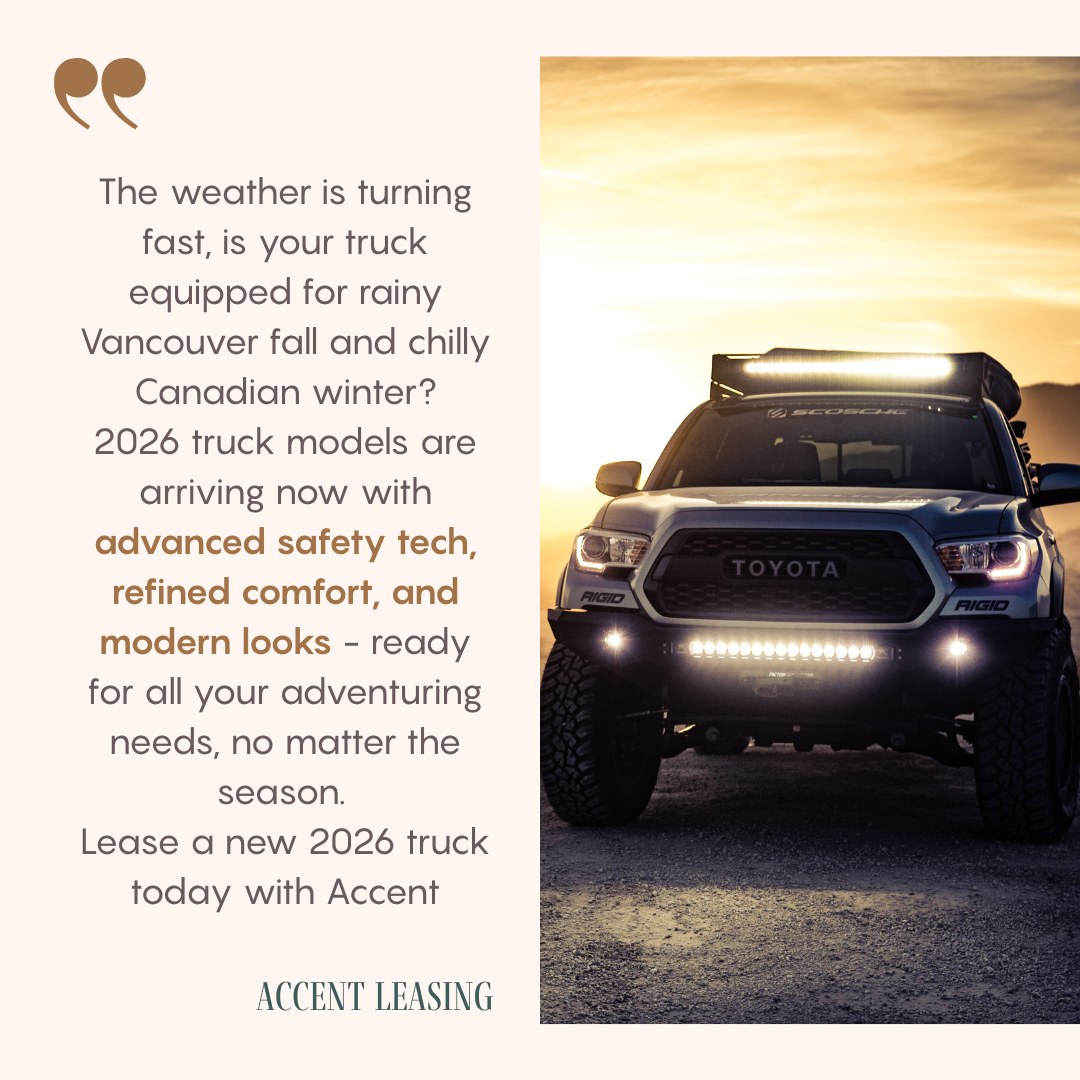 Hit the road with confidence in a brand new 2026 model truck - leased with Accent 🛣
Contact us today - info@accent.ca
#accentleasing #automotiveleasing #bcbusiness #trucklife #2026trucks #financingmadeasy