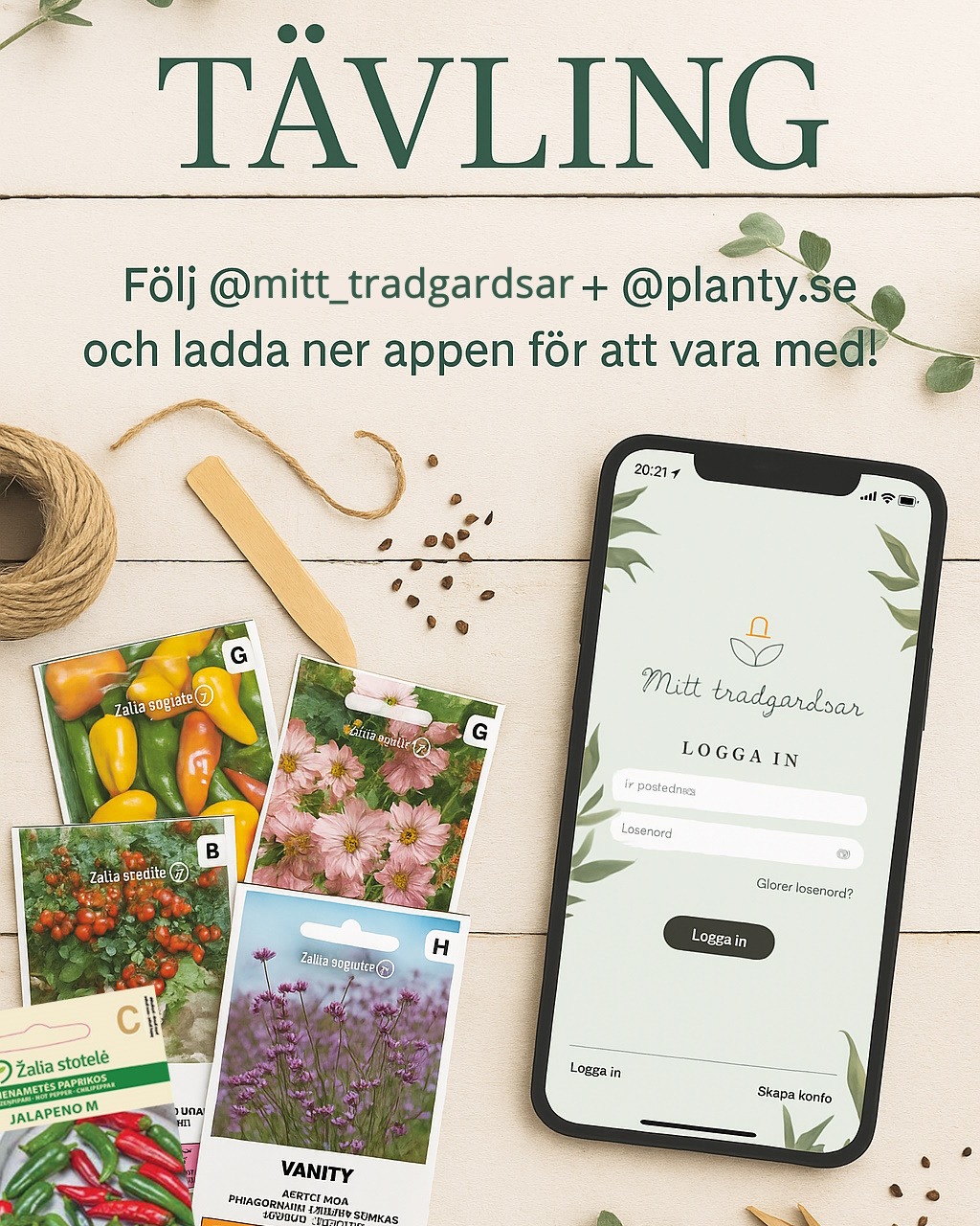 🌱 TÄVLING – vinn ett frökit från Planty.se! 🌱
@planty.se och @mitt_tradgardsar lottar ut tre frökit med fem härliga sorter inför vårsådden 💚
Så här deltar du:
1️⃣ Följ @mitt_tradgardsar och @planty.se på Instagram
2️⃣ Ladda ner appen Mitt trädgårdsår gratis och skapa ett konto
3️⃣ Kommentera nedan vilken växt du vill så först i vår 🌸
Tävlingen finns hos oss båda och du deltar oavsett var du kommenterar.
Tävlingen pågår till den 19 oktober och vinnaren kontaktas via DM.
Lycka till och glad sålängtan! 🌱✨
#trädgårdskalender #trädgårdsinspiration #trädgårdsapp #frösådd #tävling