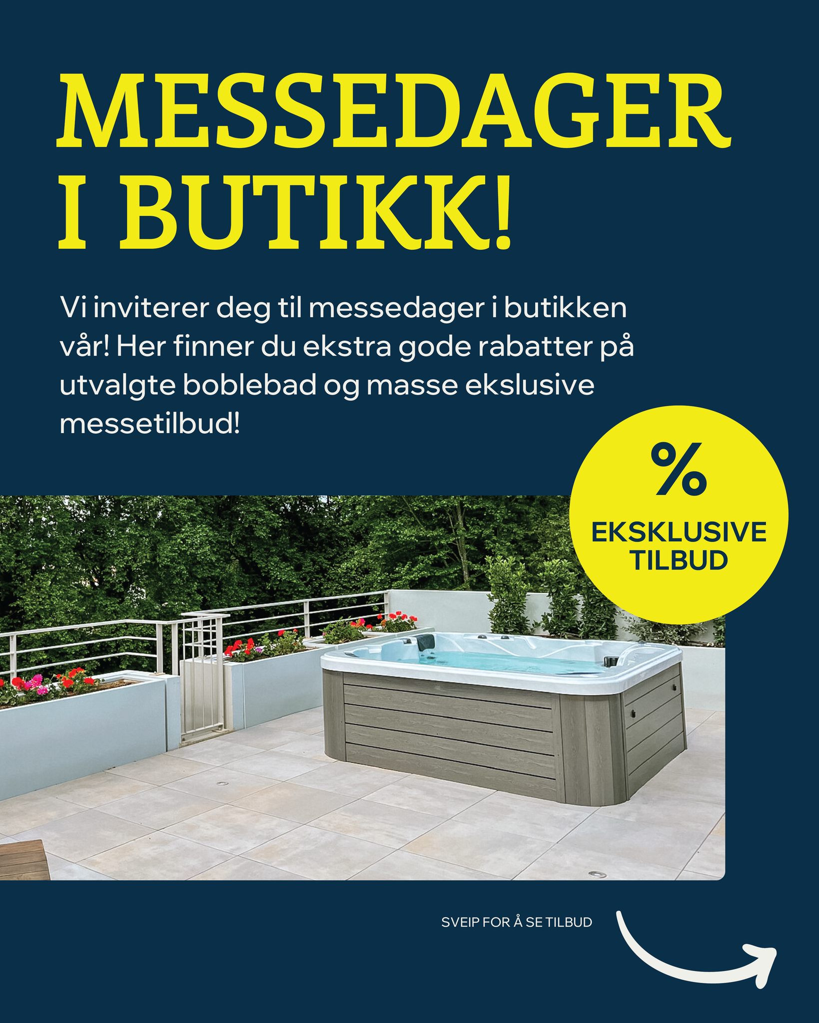💥 MESSEDAGER UT HØSTFERIEN 💥
Sikre deg unike messetilbud på spabad – kun hos Westpool.
📍Kom innom showroomet i Spelhaugen 12 og finn ditt drømmespa med hjelp fra våre eksperter.