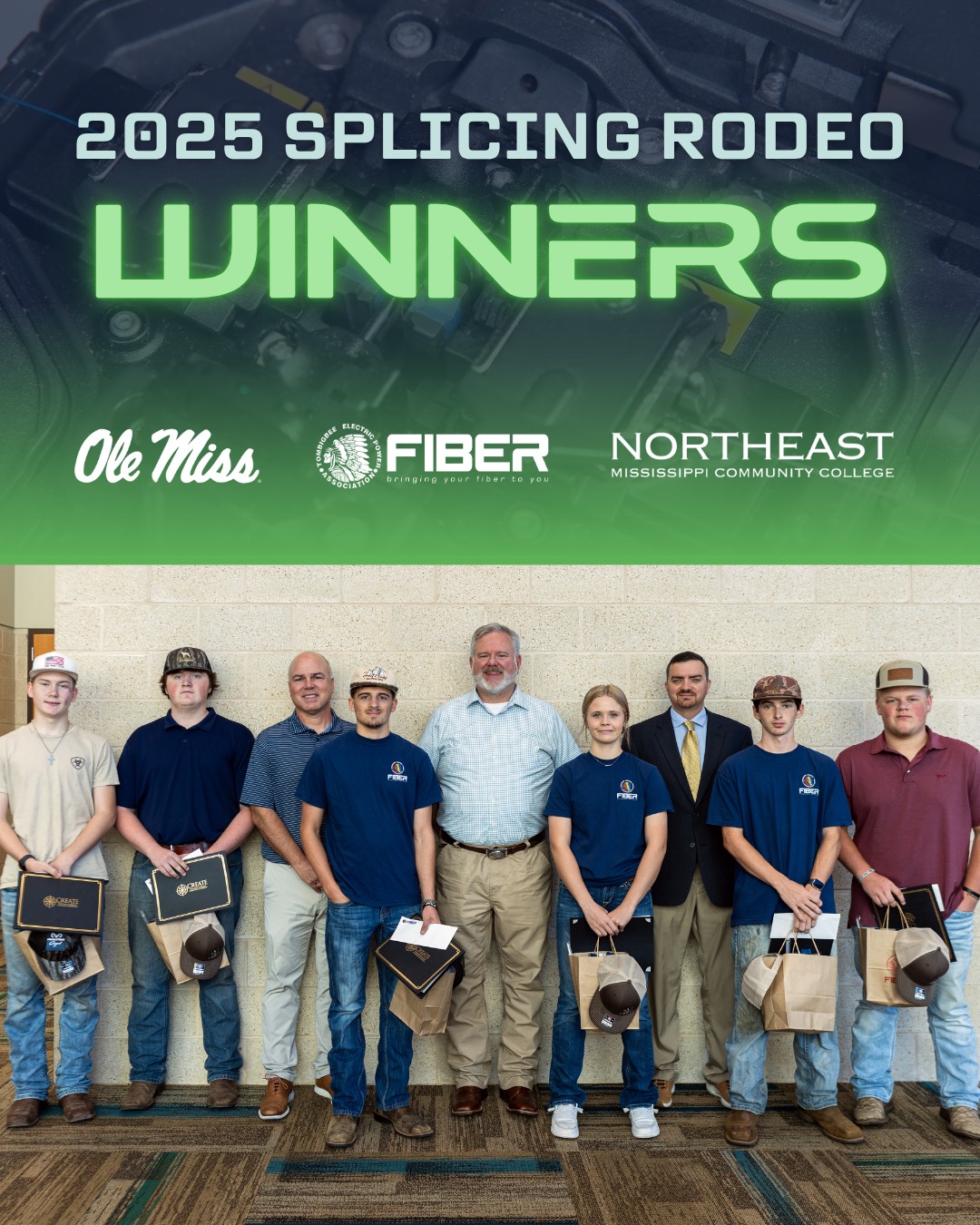 A huge congratulations to this year’s Fiber Splicing Rodeo champions 🏆 These talented students earned scholarships to Northeast Mississippi Community College’s Fiber Technician Certification Program. 🎓
Special thanks to the University of Mississippi and Tombigbee Fiber for investing in the next generation of innovation! 🙌
-
#DigitalInnovation #DigitalInnovationMS #Innovate2025 #MyTupelo #NorthMississippi #TupeloMS #TechLeaders #FiberSplicingRodeo #FiberSplicing #TechStudents #FutureofTech @tombigbeefiber @tombigbeeepa @nemcctigers @olemiss