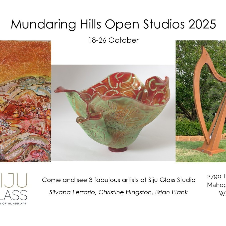 Just getting ready for Mundaring Hills Open Studios . 18-26 October.
This year I have 3 artists, including myself, at my studio in Mahogany Creek. I have my good friend and talented artist Christine Hingston again and she has new work including some small paintings you can take with you. The sculptor this year is Brian Plank. He has some beautiful mobile sculptures as well as small pieces.
Come to my studio and enjoy the art in lovely surroundings with refreshments provided. I will also be hosting a make xmas decorations during the week.