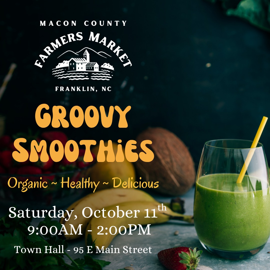 Organic, gluten free, dairy free & vegan! 🙌
We recommend their Tropical, their Strawberry Banana, their Chocolate....we recommend pretty much every flavor they offer 😂
Come find your favorite Groovy Smoothies creation at the market this Saturday!
.
.
.
#farmersmarketfranklinnc #wncfarmtotable #appalachianproduce #appalachianfarm #maconcountyfarmersmarket #franklinncchamber #franklinnc #franklinncfarmersmarket #experiencefranklinnc