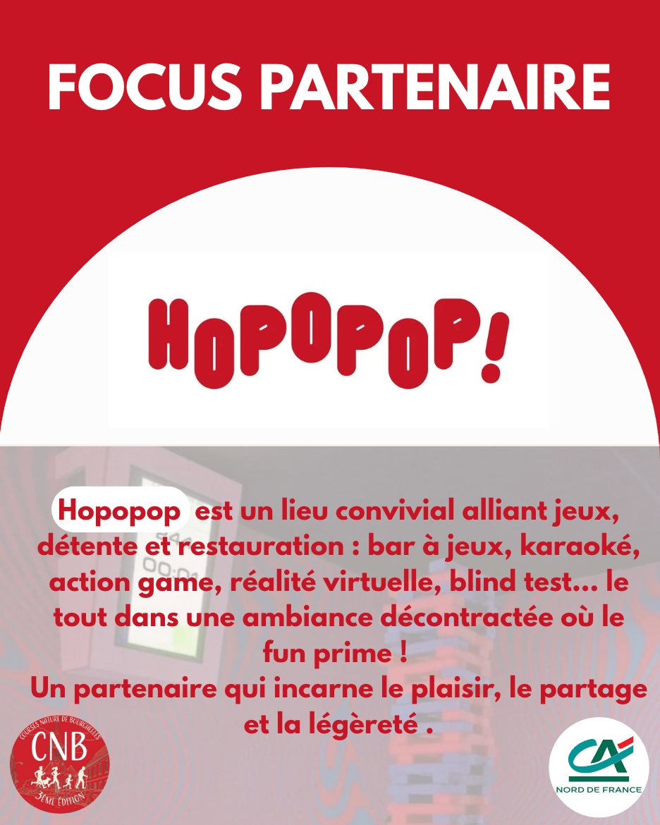 FOCUS PARTENAIRE 🕹️🎤
Si vous recherchez un moment de plaisir allié à de vrais fous rires, rendez-vous chez HOPOPOP!
C'est un lieu festif où vous pourrez profiter en famille ou entre amis de jeux, karaoké et tant d'autres activités ludiques qui vous accueille à Villeneuve d'Ascq (Kiabi Village).
Merci à HOPOPOP pour son soutien !
#CNB #coursesnaturedebourghelles #FocusPartenaire