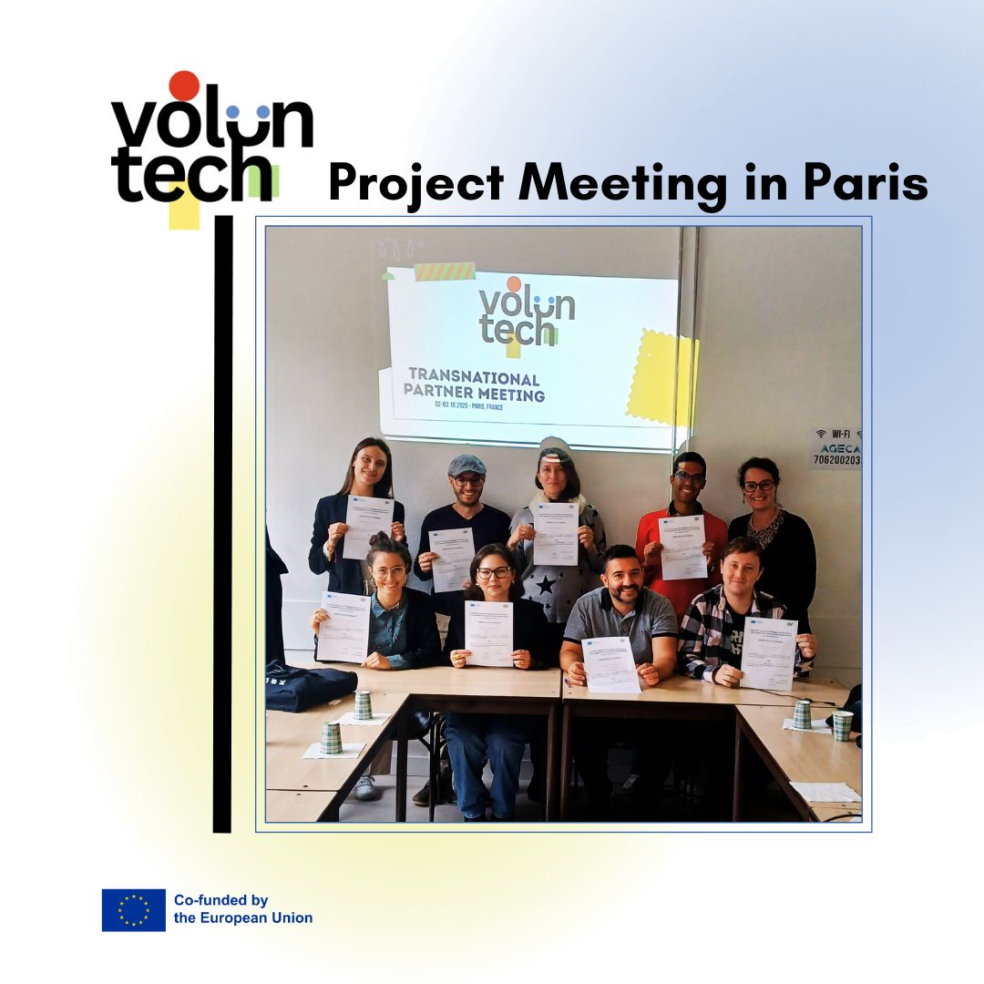 ✨VolunTECH Project Meeting in Paris!
On October 2–3, 2025, we gathered in the heart of Paris at AGECA and SOLUTION premises to discuss the progress and next steps of the
VolunTECH Project.
💡 Over two inspiring days, we:
🔹Reviewed results from the VolunTECH training & certification program
🔹Explored new tools for youth associations, including video tutorials and templates
🔹Advance the development of the VolunTECH online platform
Enhanced our outreach to connect with more young people across Europe
🔹Beyond the productive sessions, the meeting fostered collaboration, creativity, and a shared vision for empowering youth through digital volunteering. 💻
Merci, Paris, for hosting us — and thank you to all partners for your dedication and teamwork! 💟
With Plataforma de Voluntariat de la Comunitat Valenciana Itinéraires : Direction Europe SciFY Balkan Bridge Learning Unit Malta Mimma Dreams APS and @EsplaiSocial
#VolunTECH #youthempowerment #digitalvolunteering #EUYouthStrategy #FutureofVolunteering #ErasmusPlus