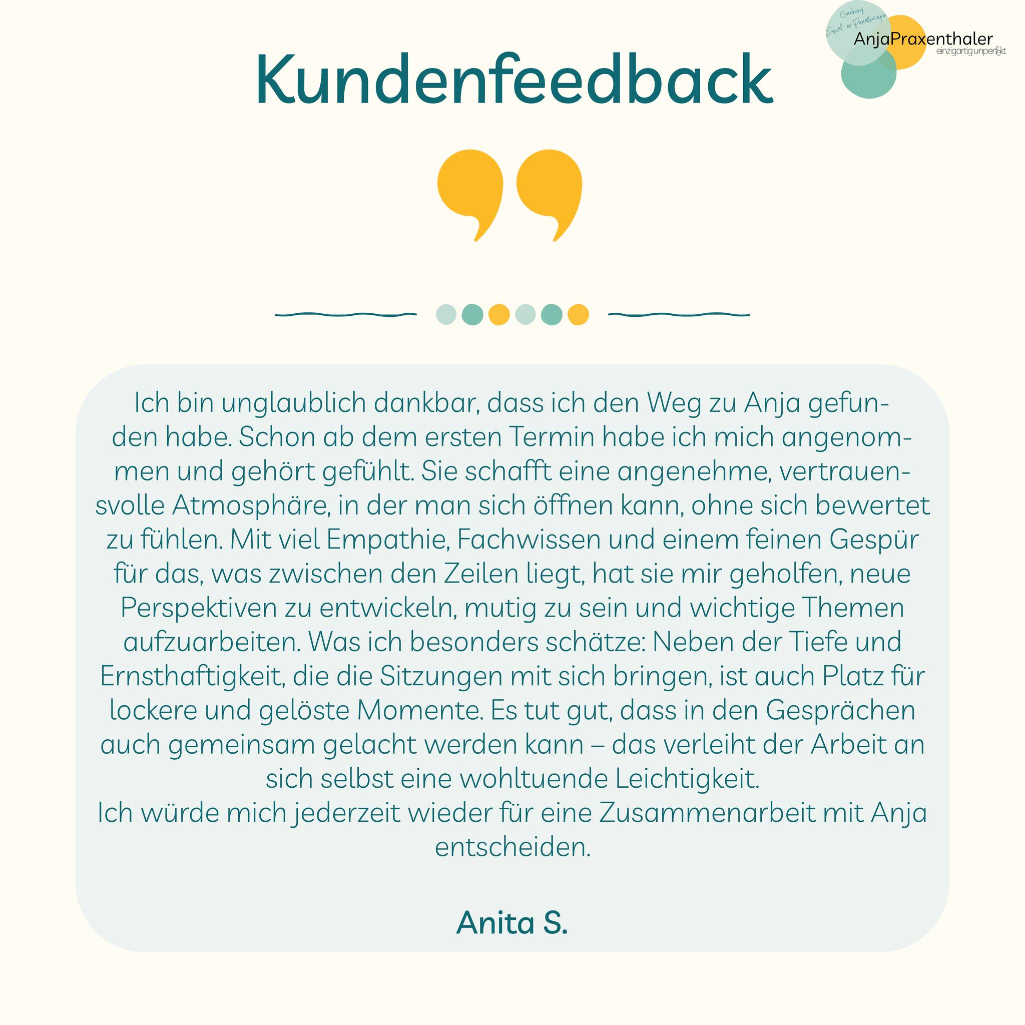 Vielen Dank Anita S. für dein Vertrauen! Ich freue mich sehr über deine lieben Worte!
#HeilpraktikerinFürPsychotherapie #PraxisPraxenthaler #AnjaPraxenthaler #Einzeltherapie #Paartherapie #Coaching #einzigartigunperfekt
📞 +49 176 41515436 | ✉️ office@psychotherapie-praxenthaler.com
🌐 www.psychotherapie-praxenthaler.com