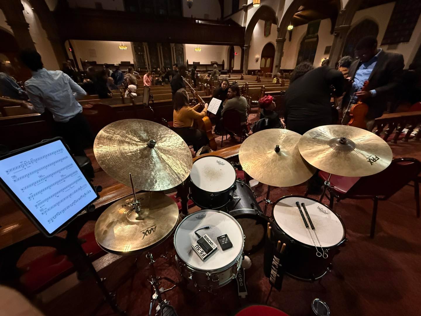 Due to the rain, the outdoor Concert in the Park was moved indoors, but that didn’t stop the Philly Civic Orchestra from swinging! A great concert in a beautiful church really made those Dike Ellington arrangements sing. And, it made for a good reason to bring out the 1950’s WFL Buddy Rich Super Classic vintage snare to bring out all the brush work.