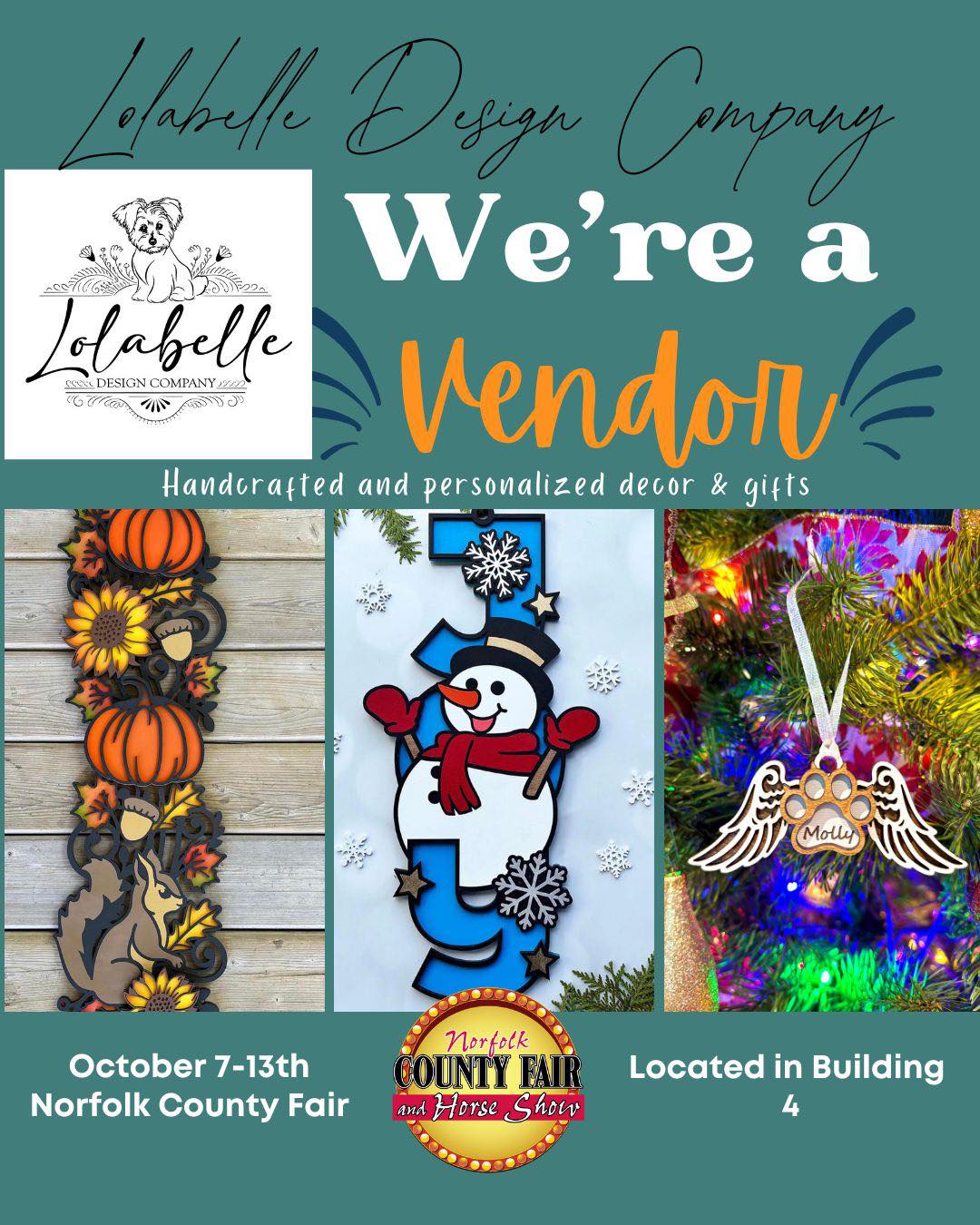 Come one down to the Norfolk County Fair And Horseshow running from Oct 7-13. Visit the Lolabelle booth in Building 4