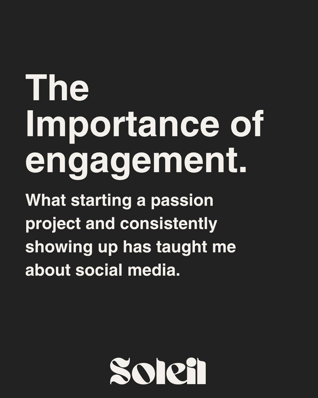 Hello again!
I know Soleil has been a bit quiet lately... I’ve been throwing myself into my passion project and client work and learning so much along the way
Can’t wait to start sharing more of what I’ve been working on including little features from the passion project behind the scenes and some exciting client wins!
Engagement, connection and creativity have been my focus lately and I’m looking forward to bringing that energy back here for you 🌞
Stay tuned there’s a lot coming and I can’t wait to share it with you!