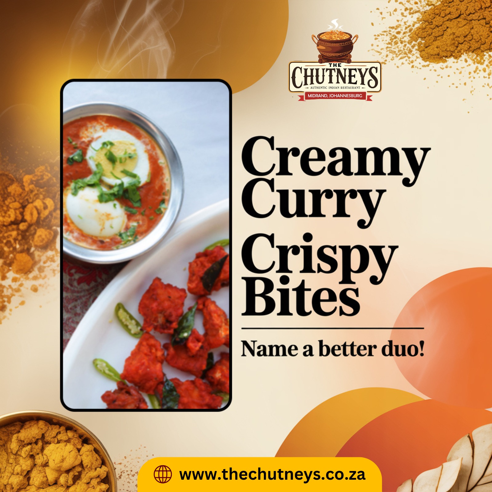 Creamy curry, crispy bites: Name a better duo!
When rich, velvety egg curry meets the fiery crunch of chicken 65, you know you’ve found comfort food heaven. Perfect for every craving, every mood, every bite.
Only at The Chutneys, Midrand
Follow us on social media for more info👇
Insta - @thechutneysrestaurant https://www.instagram.com/thechutneysrestaurant?igsh=ZXo0bzg2ZHlwcWlh&utm_source=qr
Fb - https://www.facebook.com/thechutneys
Web - https://www.thechutneys.co.za
#TheChutneys #AuthenticIndianCuisine #TasteOfIndia #FoodLoversParadise #IndianFoodie #FoodiesOfJohannesburg #MidrandEats #Eggcurry #chicken65