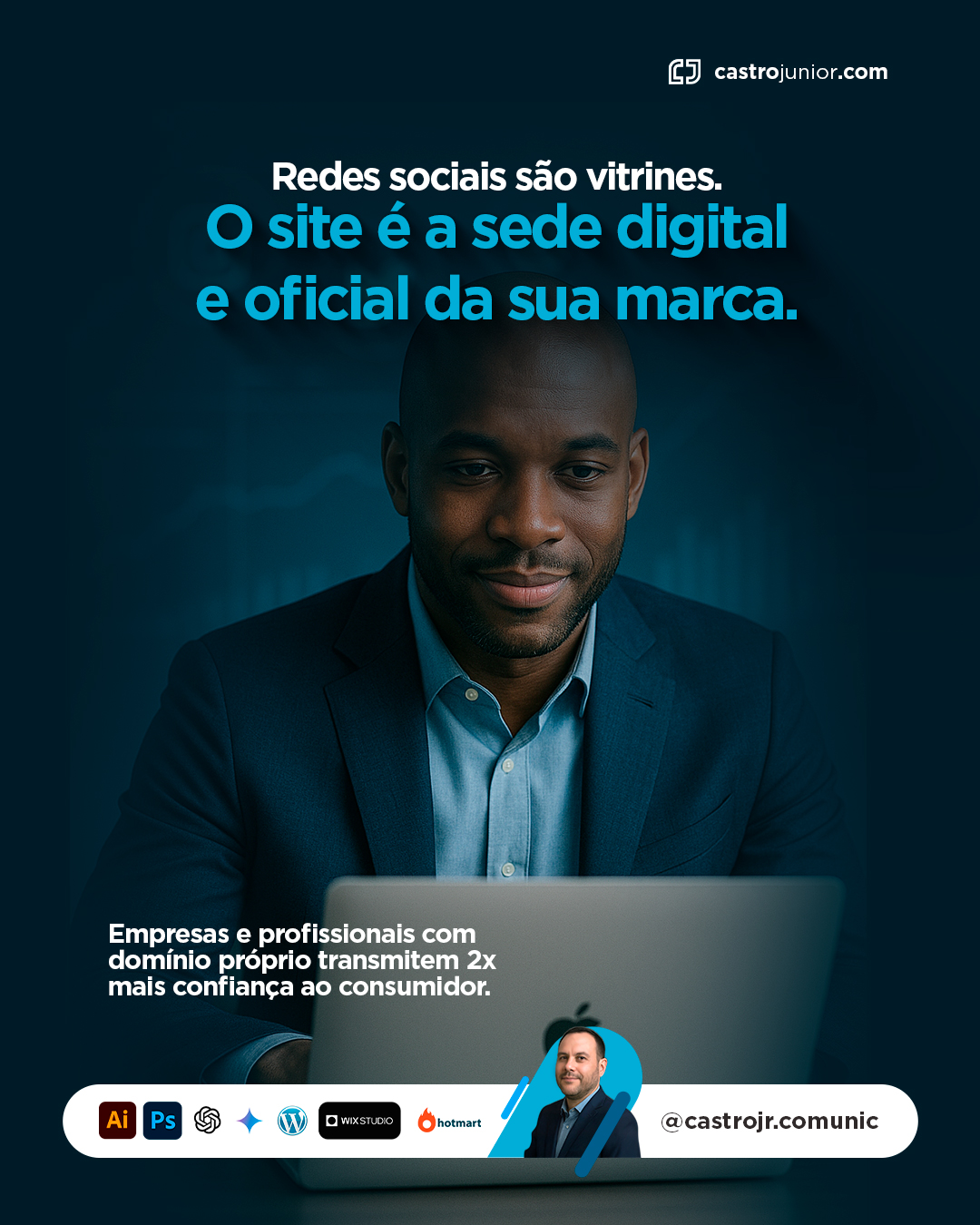As redes sociais mostram quem você é.
Mas o site oficial prova que sua marca é real.
Quem tem domínio próprio transmite profissionalismo, segurança e estabilidade — e se destaca entre os que ainda dependem só do Instagram.
O site é a sua sede digital, o endereço oficial onde sua marca vive de verdade.
#empreendedorismo #negociosinteligentes #presencadigital #autoridadeprofissional #marketingparaprofissionais #marcaonline #credibilidade