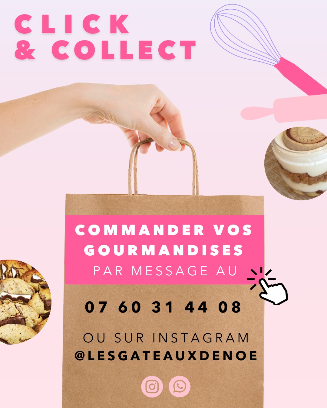 CLICK & COLLECT
Ne loupe pas tes gourmandises. Tu commandes tu récupères au point de livraison et tu te régales 😍.
Retrouvez nos pâtisseries artisanales en click & collect.
À la carte : tiramisu, cookies, brownies, gâteau à l’ananas et autres créations maison. Commandez par message privé sur Instagram ou par téléphone au 07 60 31 44 08.
Retrait au point de livraison, produits frais, faits maison.
Rendez-vous pour un moment gourmand, simple et local.
#clickandcollect #pâtisserieartisanale #normandie #evenementlocal #dessertmaison #gourmandises #dessertlover #tiramisupassion #cookiesparty #lehavre #montivilliers #lesgateauxdenoe