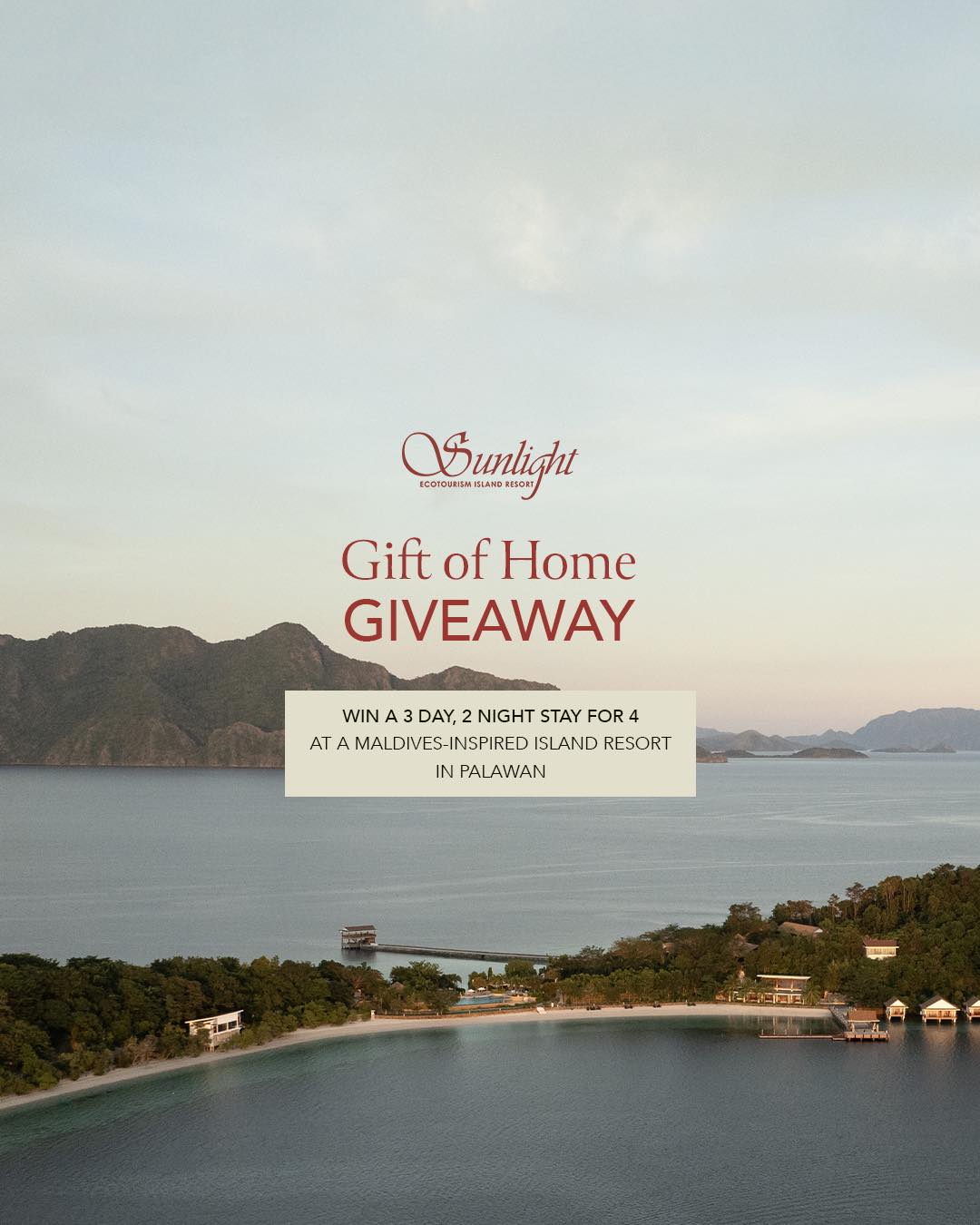 Coming home means more when it’s shared with the ones you love. ❤️
We’re celebrating the launch of Gift of Home with a special giveaway: a 3 Day, 2 Night stay for 4 at SETIR!
How to join:
1. Like this post and follow us on Instagram.
2. Share this post on your Instagram story and tag us @sunlight_islandresort (make sure it’s public).
3. Tag 3 friends in the comments of this post —
• If you’re a balikbayan, tag 3 loved ones you’d like to spend your island getaway with.
• If you’re not a balikbayan, make sure to tag at least one balikbayan friend and surprise them!
4. In the same comment, share a short, heartfelt story about why you or your balikbayan friend deserves this special homecoming getaway at SETIR.
Contest runs from October 15 – 22, 2025.
Winner will be announced on October 23, 2025.
Travel period is until January 31, 2025.
#DoseOfSunlight #GiftOfHome #BalikbayanDeal