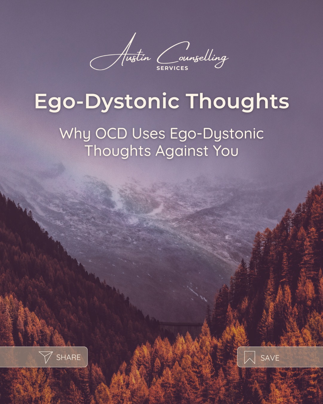 ✨ Ego-Dystonic Thoughts: Why OCD Uses Them Against You
OCD is often called the “doubting disorder” because it targets what matters most: your values, your identity, your relationships, your sense of safety. One of the ways it does this is through ego-dystonic thoughts: intrusive thoughts that feel completely out of alignment with who you are.
These thoughts feel disturbing because they go against your core self, and that’s exactly why OCD latches onto them.
👉 Swipe through to learn:
• What ego-dystonic thoughts are
• Why OCD fixates on them
• How they become a trap
• How recovery helps you break free
If you’re struggling with OCD, know that support is available. Austin Counselling can help you take the next step toward peace. austincounselling.ca