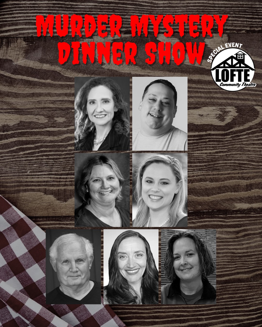 Here is the cast of our upcoming Murder Mystery Dinner Show!
From left to right top to bottom: Alexandra Geditz, Andrew Dankleff, Christa Dunker, Danielle Thies,
Jeff Johnston, Madison Garey, and Miki Valenta.
To save their inn and theater, a couple pretends that it is haunted to draw in crowds. A ghost whisperer holds a seance, and an actual ghost appears! Secrets begin to be revealed about the town, a cursed relic, and the untimely demise of a woman murdered 100 years ago, who is now the ghost! Then, when the ghost whisperer herself is killed, it's up to you to determine whodunit?!
The only tickets remaining are for the evening of October 31st, so get yours while you can! The menu for each performance will be herb-roasted chicken, mashed potatoes and gravy, corn, salad, and a dinner roll with blueberry cupcakes for dessert! Get tickets by calling our box office at 402-234-2553, or get them online at lofte.org/tickets and select "Buy Special Event Tickets."
.
.
.
.
.
#Lofte #TheLofte #BornInABarn #LofteTheater #CommunityTheater #CommunityTheatre #Volunteer #Nebraska #CassCounty #Lincoln #Omaha #WeepingWater #Manley #theatre #theater #live #livetheater #livetheatre #murdermystery #dinnertheater #dinnerandashow