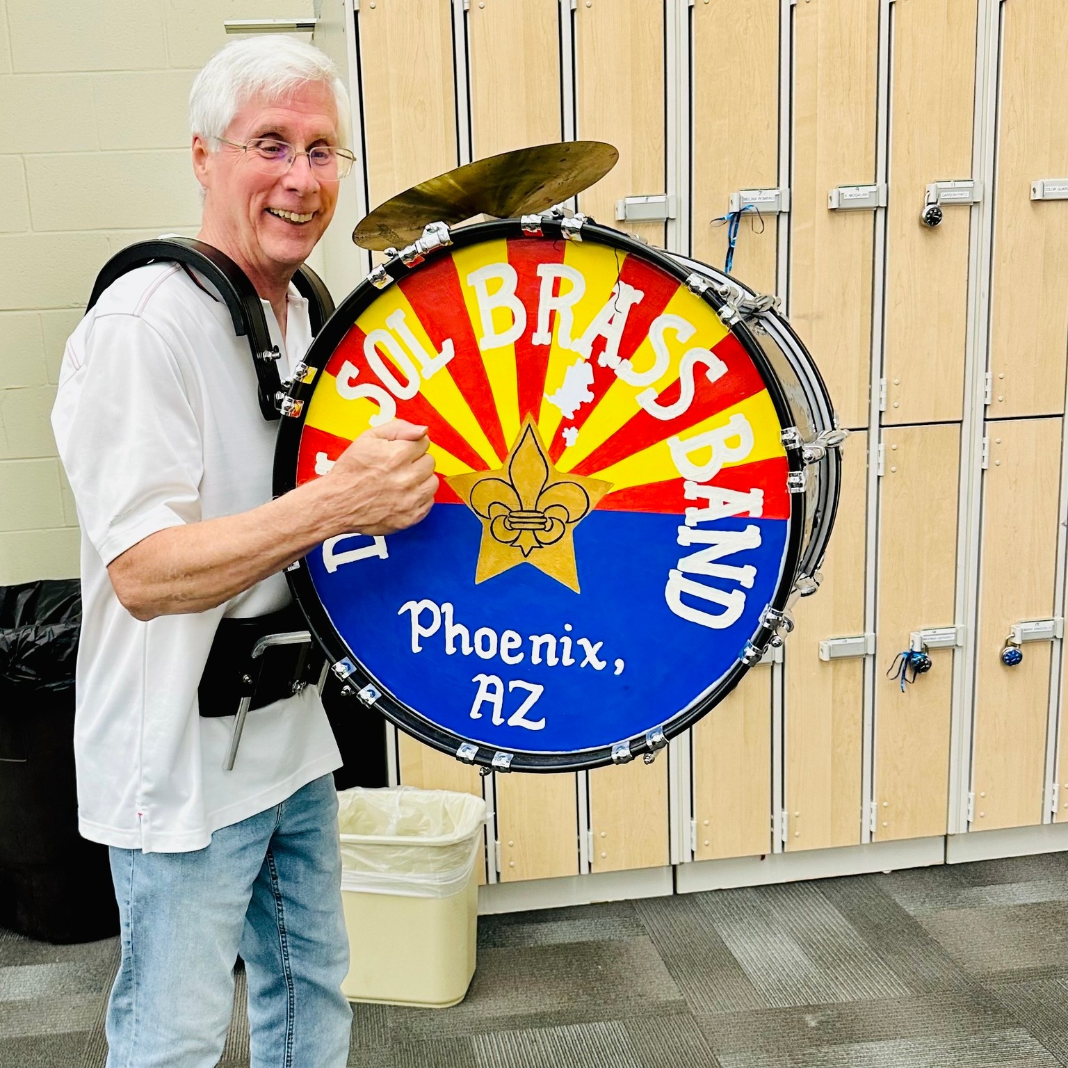 Tickets with 🔗 link in bio. We didn't dare give board chair, Robert Leger, a mallet to beat on this drum; one of many that will be put to much better use by principal percussionist Sonja Branch for MusicaNova's concert at 7:30 p.m. Friday at the Musical Instrument Museum. Get your tickets at mim.org to see just how many drums, cymbals and bells Sonja can pack onto the stage!