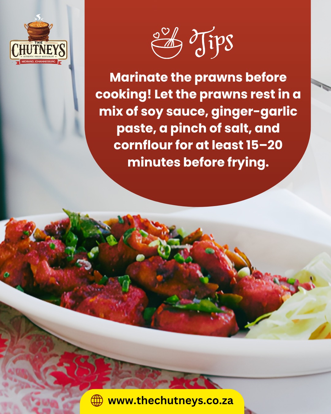 Turn Up the Heat with Our Irresistible Chilli Prawns!
Crispy on the outside, juicy on the inside that’s how we serve perfection on a plate!
Marinated in rich flavors of soy, garlic and spice, our Chilli Prawns are stir-fried to golden perfection and tossed in a tangy, spicy sauce that’ll make your taste buds dance.
Pro Tip: A dash of sesame oil and fresh spring onions take it to the next level!
Ready to spice up your day?
📍 Visit us or order online for your seafood fix!
Follow us on social media for more info👇
Insta - @thechutneysrestaurant https://www.instagram.com/thechutneysrestaurant...
Fb - https://www.facebook.com/thechutneys
Web - https://www.thechutneys.co.za
#TheChutneys #AuthenticIndianCuisine #TasteOfIndia #FoodLoversParadise #IndianFoodie #FoodiesOfJohannesburg #MidrandEats #chilliprawns