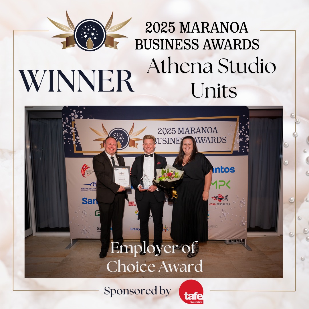 Congratulations to Athena Studio Units, winners of the Employer of Choice Award at the 2025 Maranoa Business Awards.
RCAT extends its sincere thanks to @tafeqld for their sponsorship for this award and support for business in our region.
Athena Studio Units
#MaranoaBusinessAwards #RCAT #CelebratingLocalBusiness #CustomerServiceExcellence