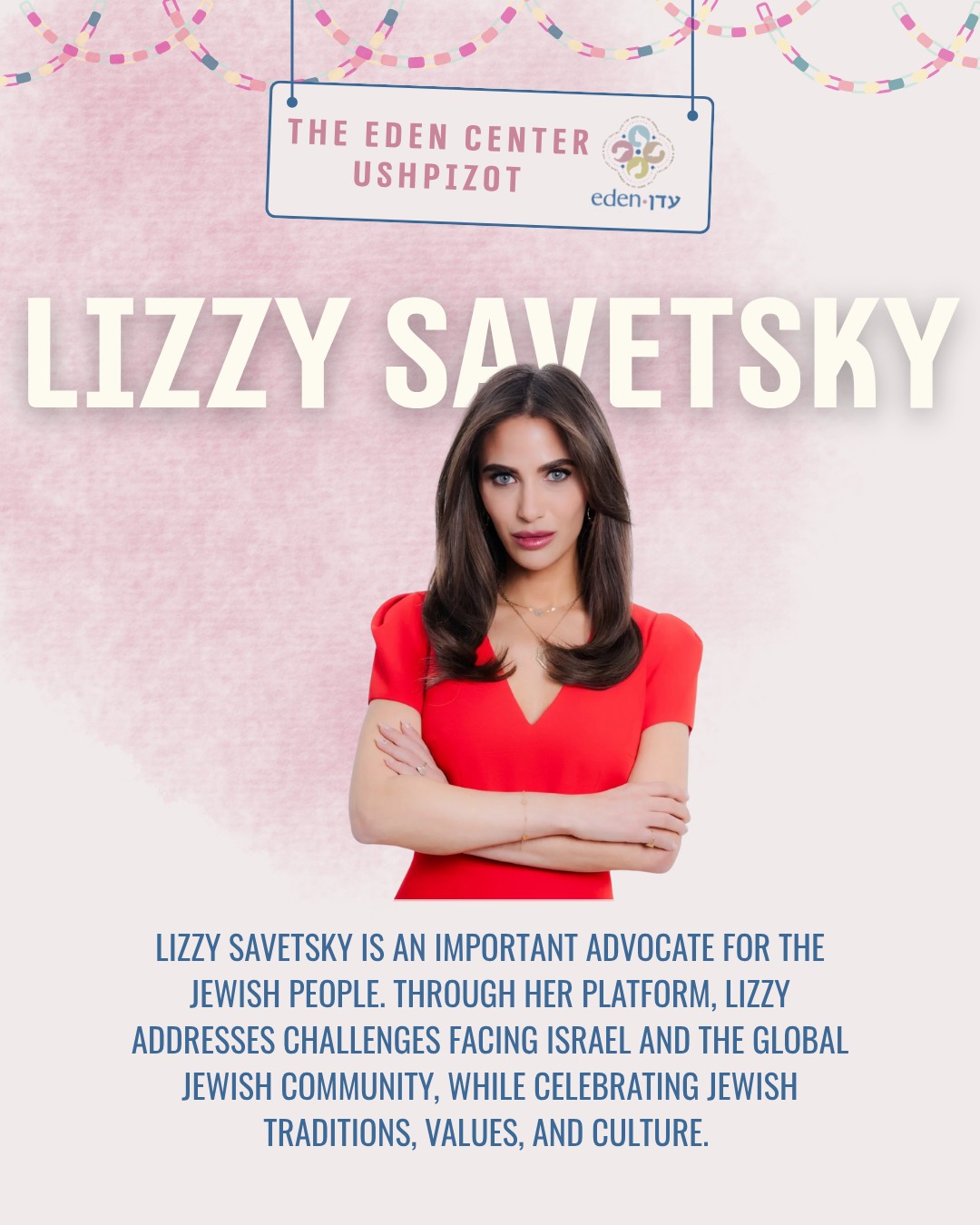 As we wait in anticipation for the arrival of the rest of our hostages, we welcome to the sukkah our final Ushpizah, Lizzy Savetsky a proud Zionist, advocate, and social media trailblazer who represents the power of using one’s voice to inspire and educate.
Lizzy is an activist, mother, and content creator whose platform reaches audiences around the world with messages of Jewish pride, Torah values, and unwavering support for Israel. Through her honest and passionate storytelling, Lizzy reminds us that we should live proudly and unapologetically as Jews, even in challenging times like these.
Since Simchat Torah two years ago, Lizzy has fought tirelessly for the Jewish people and for our hostages.
From Lizzy, we learn that advocacy begins at home but can reach the entire world. Today, we honor her contributions to the Jewish nation, alongside all those who refuse to be silent and work to keep the light of Am Yisrael burning bright.
#TheyreComingHome #IsraelAdvocacy #JewishWoman #JewishWarriors #HostageRelease