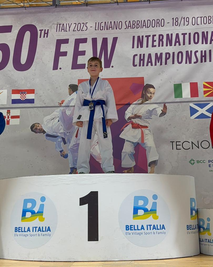 Mark Karbovskyi representing Meath Martial Arts and Ireland at the European Championships in Italy.
European u8 champion 2025