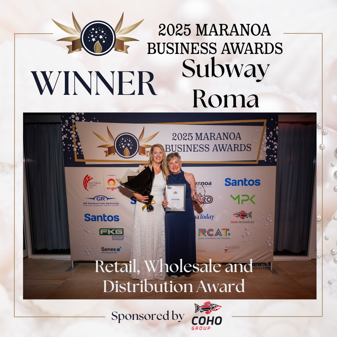 Congratulations to Subway Roma, winner of the Retail, Wholesale & Distribution Award at the 2025 Maranoa Business Awards.
RCAT extends its sincere thanks to Coho Group for their sponsorship for this award and support for business in our region.
#MaranoaBusinessAwards #RCAT #CelebratingLocalBusiness #CustomerServiceExcellence
