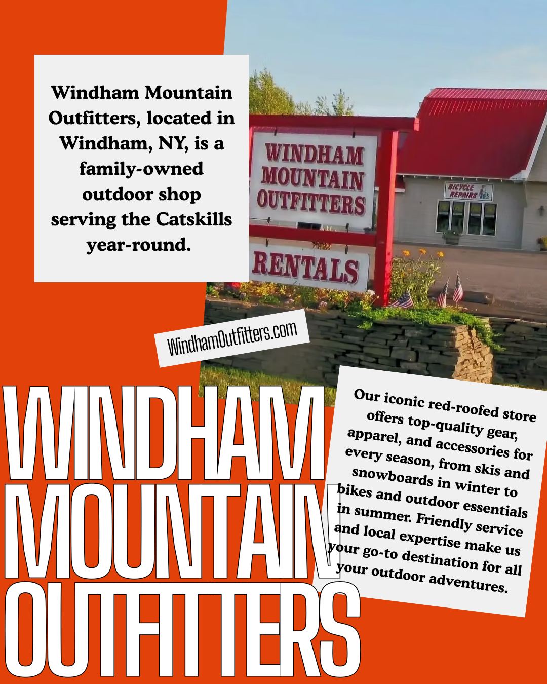 Windham Mountain Outfitters, located in Windham, NY, is a family-owned outdoor shop serving the Catskills year-round. Our iconic red-roofed store offers top-quality gear, apparel, and accessories for every season, from skis and snowboards in winter to bikes and outdoor essentials in summer. Friendly service and local expertise make us your go-to destination for all your outdoor adventures.