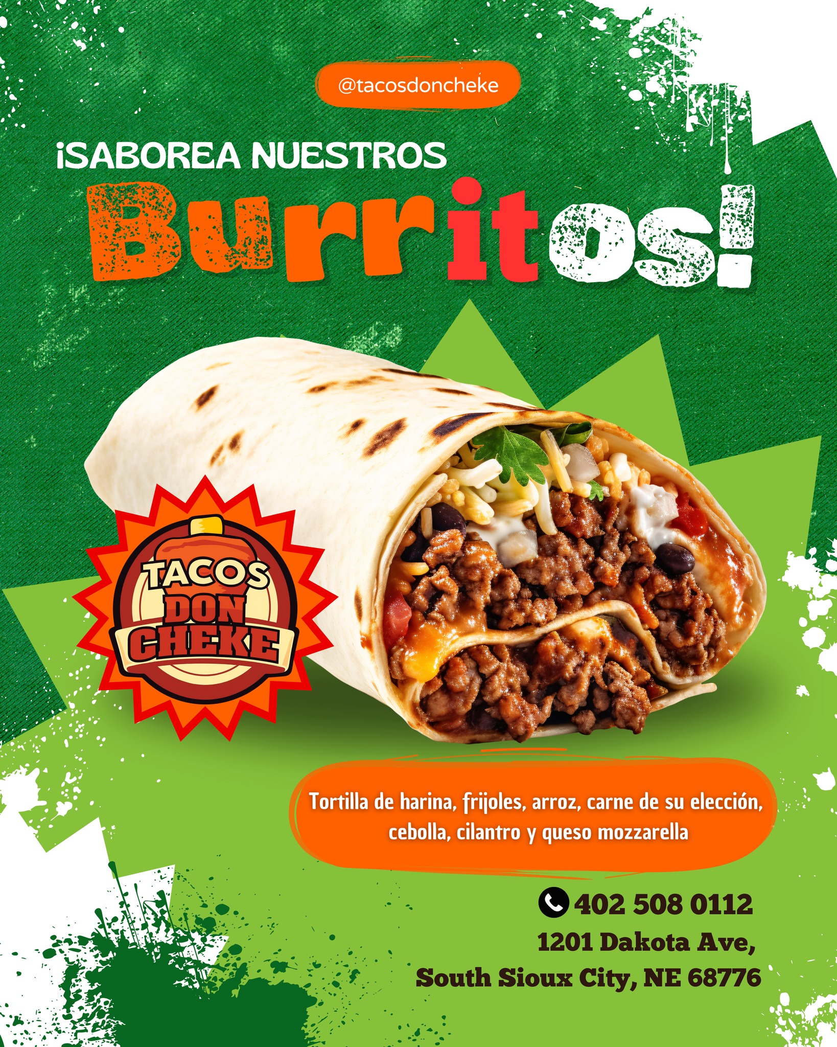 🌯 ¡Prepárate para enamorarte a primera mordida! Nuestros burritos están llenos de sabor, ingredientes frescos y ese toque especial que solo Tacos Don Cheke sabe dar 😋🔥
Ven hoy y prueba lo delicioso. 💛