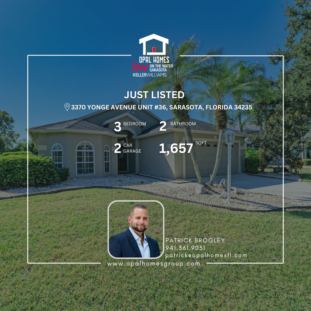 🏡✨ Just Listed | 📍3370 Yonge Ave, Sarasota, FL ✨🏡
Experience modern Sarasota living in this beautifully updated, move-in ready home offering style, comfort, and an unbeatable location all with low HOA fees that include internet and access to great community amenities!
✅ Fully remodeled in 2020 with custom kitchen & bath cabinetry, granite countertops, and elegant tile flooring throughout
✅ Open-concept design with natural light and a screened back porch perfect for relaxing or entertaining
✅ New A/C (2024) | New roof (2020) | Garage epoxy coating (2024/2025)
✅ Automatic window shades, upgraded bathrooms, and tasteful modern finishes
✅ All appliances included | Furniture optional
Enjoy a peaceful, friendly community with a pool, clubhouse, and social areas all just minutes from shopping, dining, golf, parks, and the Legacy Trail. Nearby Gulf Gate, Southgate, and Palmer Ranch add even more local charm.
This Sarasota gem combines modern updates, low maintenance, and a fantastic location ideal for year-round living or a seasonal retreat.
💫 Schedule your showing today!
PATRICK BROGLEY
patrick@opalhomesfl.com
941.361.9031
#JustListed #SarasotaRealEstate #FloridaHomes #MoveInReady #ModernLiving #SarasotaLifestyle #DreamHome