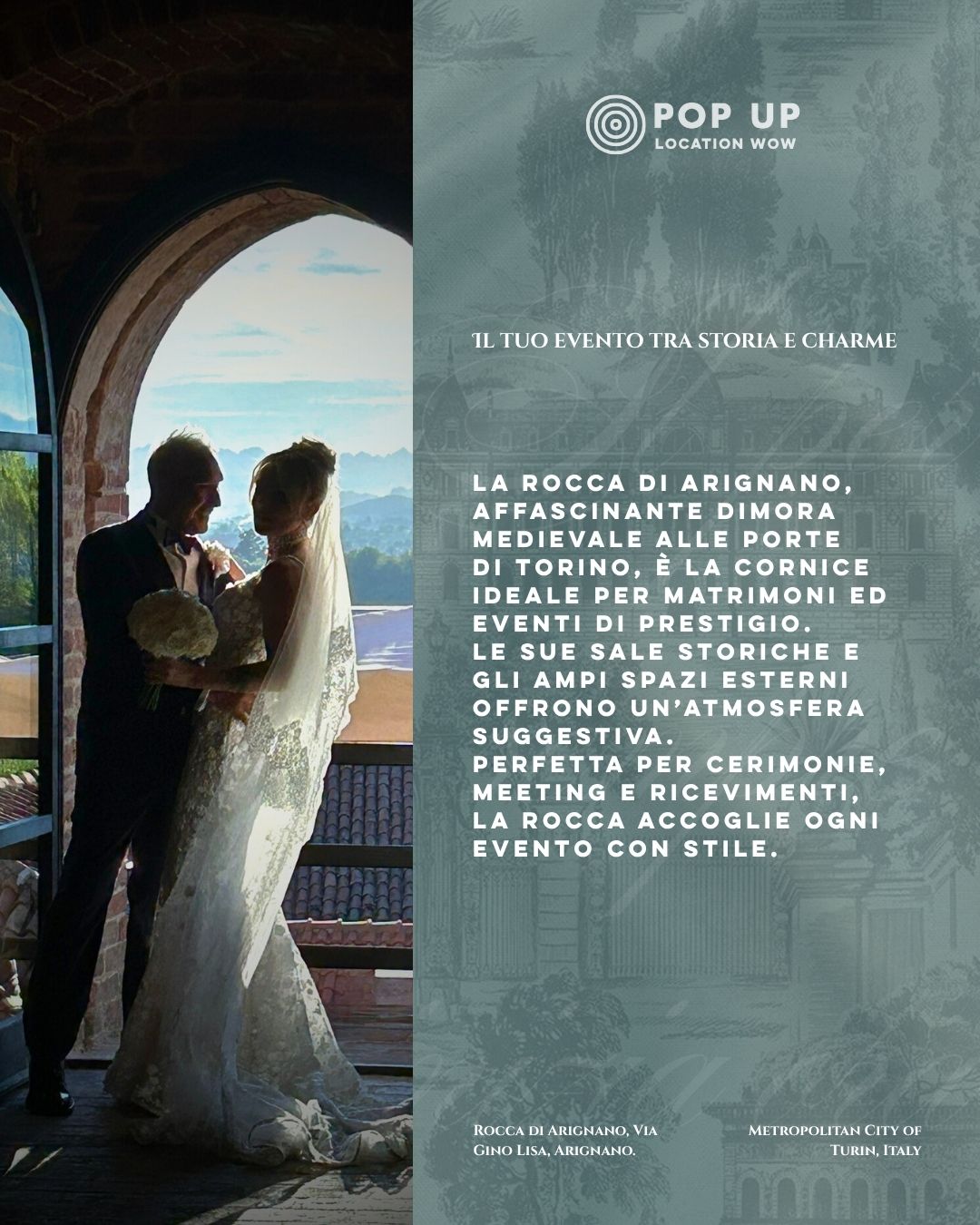 Nel cuore della storia, la Rocca di Arignano accoglie sogni che diventano ricordi eterni. 💍
#PopUp #Torino #locationtorino #popuplocationwow #locationwedding #Locationmatrimoni #torinomatrimonio