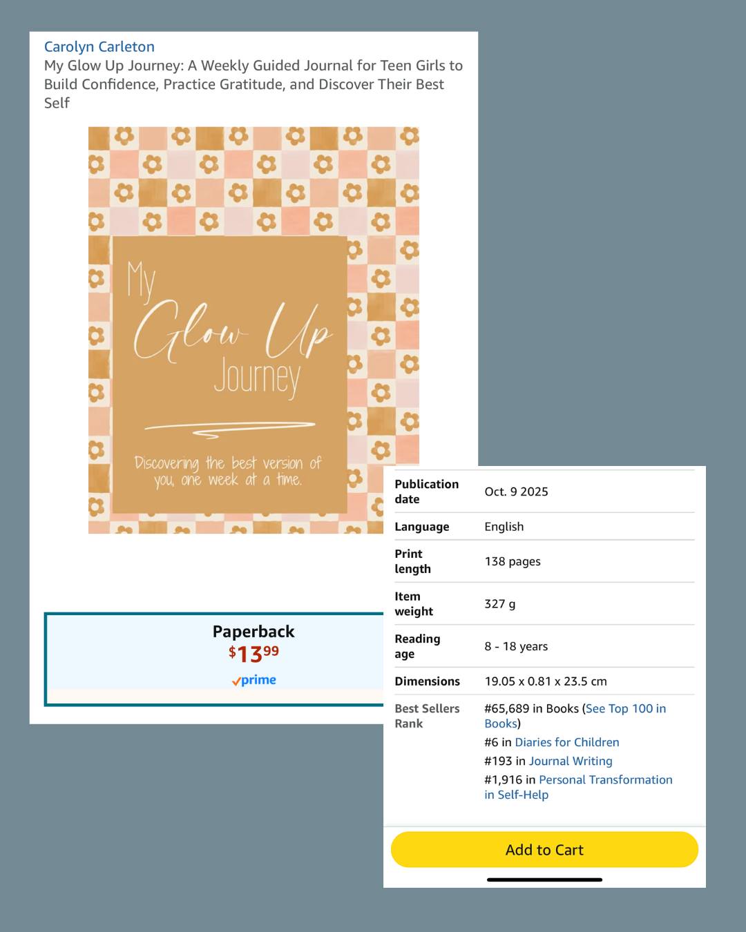 ✨ It’s here! ✨
The My “Glow Up” Journey Journal is now officially available on Amazon!
I am so thankful for all the love and excitement this journal is already receiving. This project has been such a joy to create, and I truly believe teen girls are going to love journeying through these pages over the next year.
It’s more than just a journal—it’s an opportunity to pause, reflect, and see the big picture of personal growth during your teen years. What an encouragement to grow, dream, and develop in a positive direction!
Get your copy now on Amazon and start your "Glow up" journey today!
Link in Bio!!!!!
#GlowUpJourney #TeenJournal #MyJourneyJournalSeries #ConfidenceAndGratitude #NewBookLaunch #TeenGirls