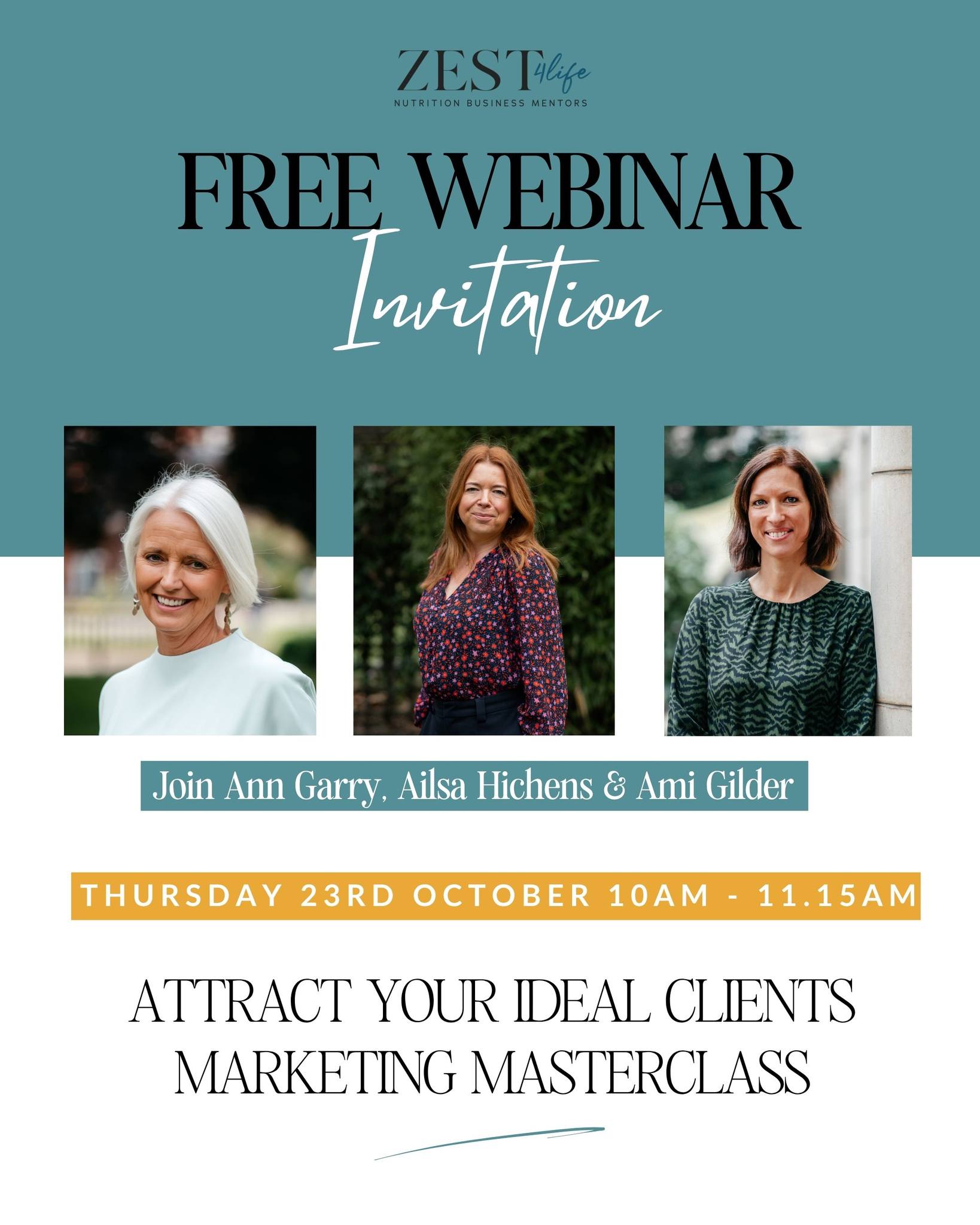 FREE Marketing Masterclass: Attract Your Ideal Clients
Are you a practising Nutrition Professional or recent graduate looking to grow your practice?
If you’re like many Nutrition Professionals, you may be wondering what really works when it comes to attracting new clients. You’d love to have a steady stream of clients who value your expertise, but instead, things can feel unpredictable. One month you’re busy, and the next, everything goes quiet.
If that sounds familiar, you’re warmly invited to join Zest4life for this FREE marketing masterclass designed especially for Nutrition Professionals and recent graduates.
In the Attract Your Ideal Clients Marketing Masterclass, you’ll discover how to:
1. Truly understand your ideal client and connect with them confidently
2. Craft compelling marketing messages using the Who, What, Why & How method
3. Build a simple client journey that converts followers into paying clients
This session isn’t about complicated marketing strategies or spending hours on social media with little to show for it. Instead, you’ll learn how to communicate your true value, speak your clients’ language, and build authentic connections that naturally lead to more of your ideal clients.
It’s time to level up your confidence and mindset, so you can create new opportunities, attract more of your ideal clients, and make a meaningful impact wherever you go.
🗓 Thursday, 23rd October | 10:00–11:15am
🎥 Can’t make it live? A recording will be sent to everyone who registers.
Spaces are limited, register today via the link in bio to secure your spot!
#wellpreneur
#wellnessuk
#smallbusinessowneruk
#healthcoachlife
#femaleentrepreneurship
#femaleentrepreneurlife
#nutritionistlife
#nutritionaltherapypractitioner
#nutritionistsofinstagram
#nutritionbusiness
#cpdtraining
#nutritioncoaching
#nutritionaltherapystudent
#nutritionstudent
#nutritionaltherapistlondon
#clinicalnutritionist
#nutritioncoaches
#nutritionista