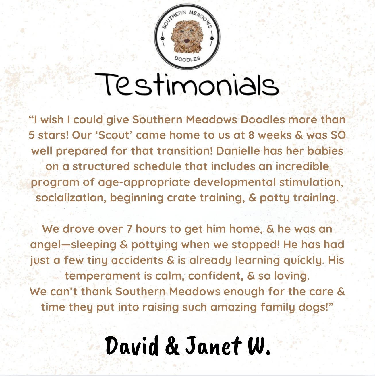 🐾 Testimony Spotlight 🐾
There’s nothing we love more than hearing how our Australian Labradoodles are thriving in their forever homes! 💛
Scout’s family shared how their boy adjusted like a pro from day one — calm, confident, and full of love. That’s the kind of smooth transition we work so hard to prepare our puppies for through early socialization, crate comfort, and structured routines.
Every update reminds us why we do what we do — creating well-rounded companions for families who truly cherish them. 🐶✨
Which of your pup’s traits first made you fall in love? Tell us below! 👇
#SouthernMeadowsDoodles #AustralianLabradoodle #MiniAustralianLabradoodle #BetterByDesign #LabradoodleLove #LabradoodleLife #ALD #LabradoodlePuppy #LabradoodlePuppies #DogsOfInstagram #DoodleFamily #PuppyLove #DogBreeder #WALALabradoodles #WALABreeders #MyDogIsAWALADog #SouthernCharm #PuppyParents #TestimonySpotlight