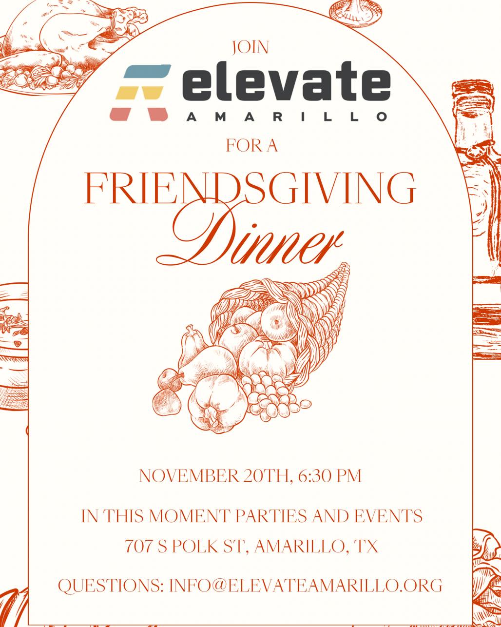 Elevate members! Join us next month for our annual Friendsgiving event at “In This Moment” on Polk street at 6:30 pm on November 20th