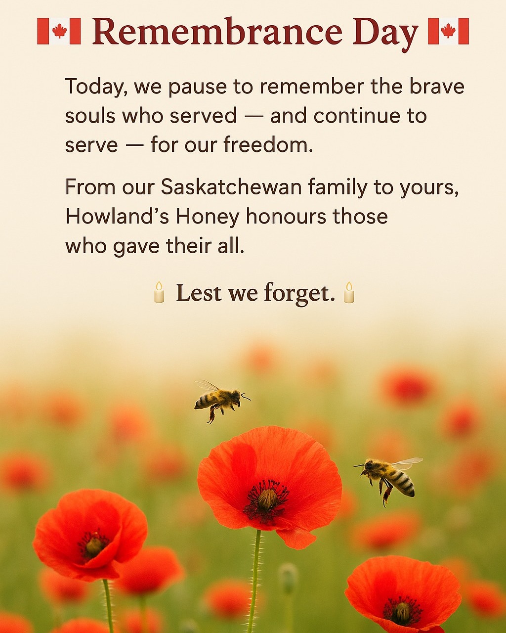 Today, we pause to remember those who gave everything for our freedom.
From all of us at Howlandโs Honey, thank you to the brave souls who served and continue to serve.
โค๏ธ Lest we forget. ๐ฏ๏ธ