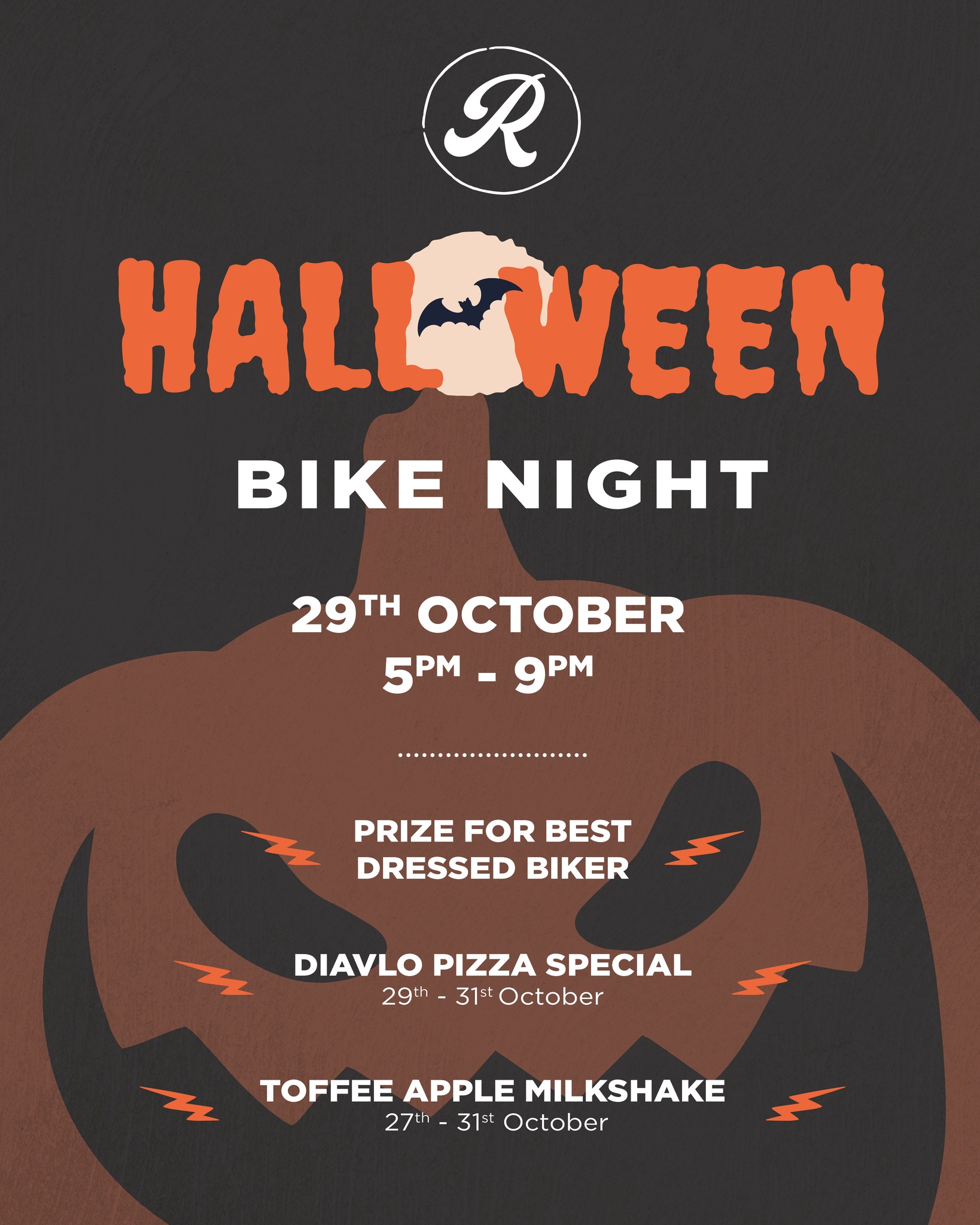 Halloween is kicking off at Rykas next week!
Come to our LAST Bike Night of the year for fiery pizza, sweet shakes, and the best halloween vibes!
WIN: Dress to impress (or terrify!) for your chance to win our Best Dressed Biker prize 👻
Halloween Specials:
🍕🎃 Diavlo Pizza – a fiery favourite for those who like a little heat
🍎👻 Toffee Apple Milkshake - a sweet seasonal twist (Toffee Apple Included!)
Both available from 29th–31st October only!
Whether you’re rolling in on two wheels or just here for the food and atmosphere, it’s a night you won’t want to miss.
Come grab a slice, enjoy a shake, and enjoy Halloween with us! 🏍️🔥
#rykas #rykasboxhill #boxhill #boxhillbikers #surrey #halloween