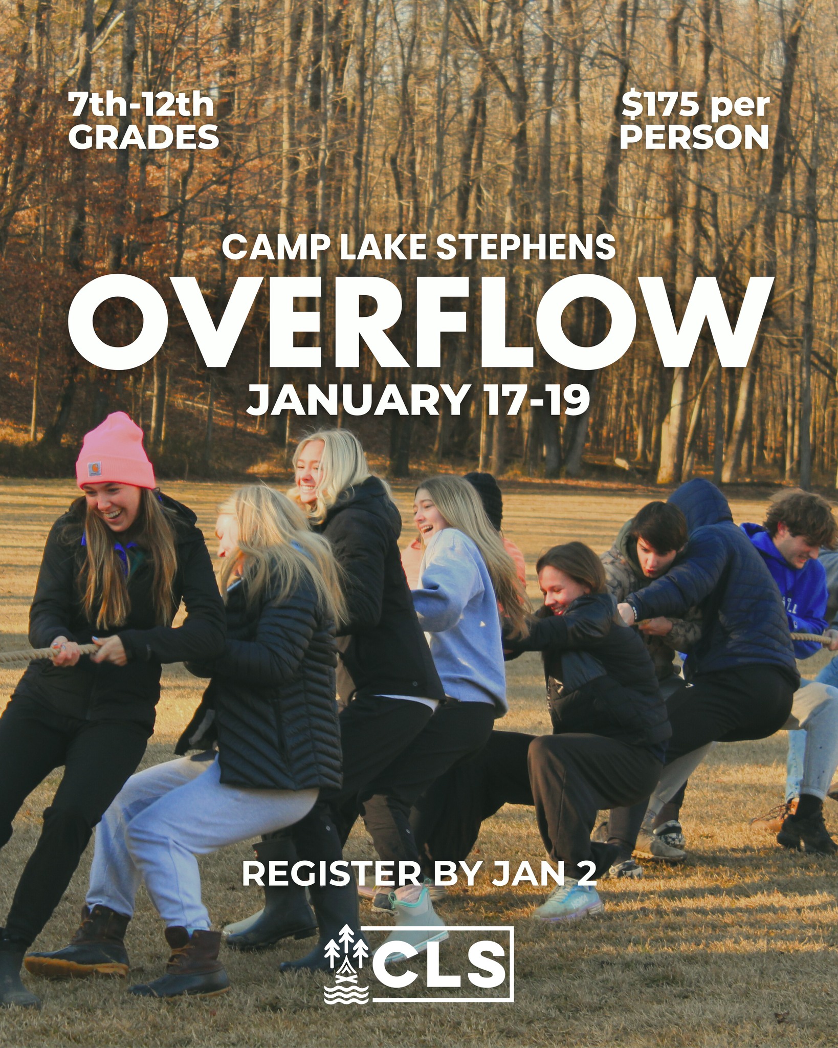 Overflow 2026 Registration is live!
We can’t wait to welcome students back to CLS for a weekend filled with worship, games, and community.
Register your youth group now!
Learn more at camplakestephens.com/overflow (link in bio)