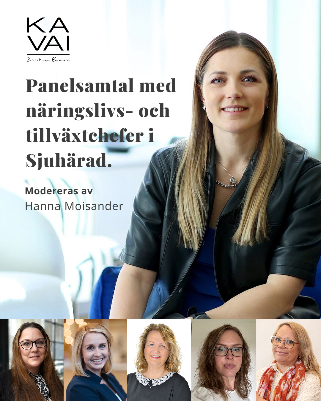 SĂ„ stĂ€rker vi företagsklimatet â med jĂ€mstĂ€lldhet i fokusđž
Den 30 oktober bjuder KAVAI in till ett panelsamtal dĂ€r vi tillsammans med SjuhĂ€rads nĂ€ringslivsâ och tillvĂ€xtchefer utforskar hur vi kan forma ett mer inkluderande och hĂ„llbart nĂ€ringsliv.
Panelsamtalet kommer att modereras av @hannamoisander, nĂ„got vi verkligen ser fram emotđ
Hanna Àr styrelsearbetare, entreprenör, investerare och rÄdgivare, med spets inom digital handel, ledarskap och logistik. Hon Àr bland annat aktiv som ordförande i Lager 157s styrelse pÄ bolagets expansiva resa. Utöver det driver hon styrelseutbildningsbolaget @join.deb - diverse executive boards - som fokuserar pÄ att öka mÄngfald och inkludering i styrelser, tillsammans med att fÄ in framtidssÀkra arbetsÀtt och kompetenser.
VÀlkommen till en eftermiddag fylld av reflektion, inspiration och nya möjligheter att pÄverka!
LĂ€s mer om eventet och anmĂ€l digđhttps://www.kavai.se/event-details/sa-starker-vi-foretagsklimatet-med-jamstalldhet-i-fokus