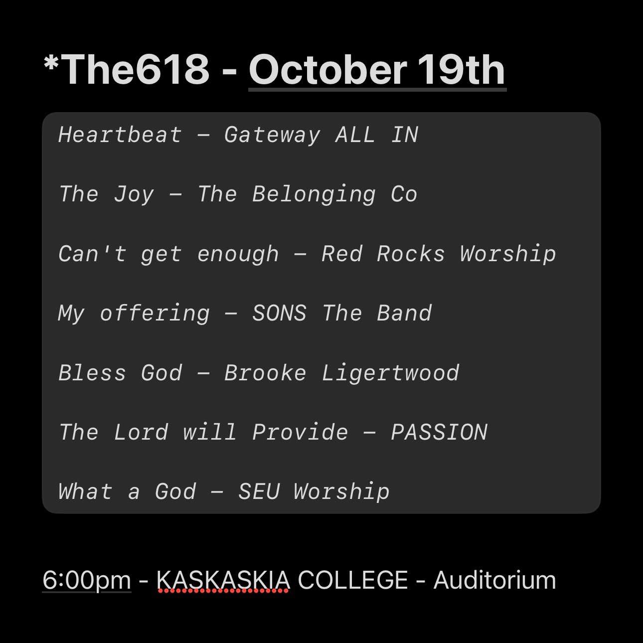#SundaySetlist - Join us for the FINAL *The618 night of 2025 happening at Kaskaskia College TOMORROW - 6:00pm! 🎶 #lovejesusloud