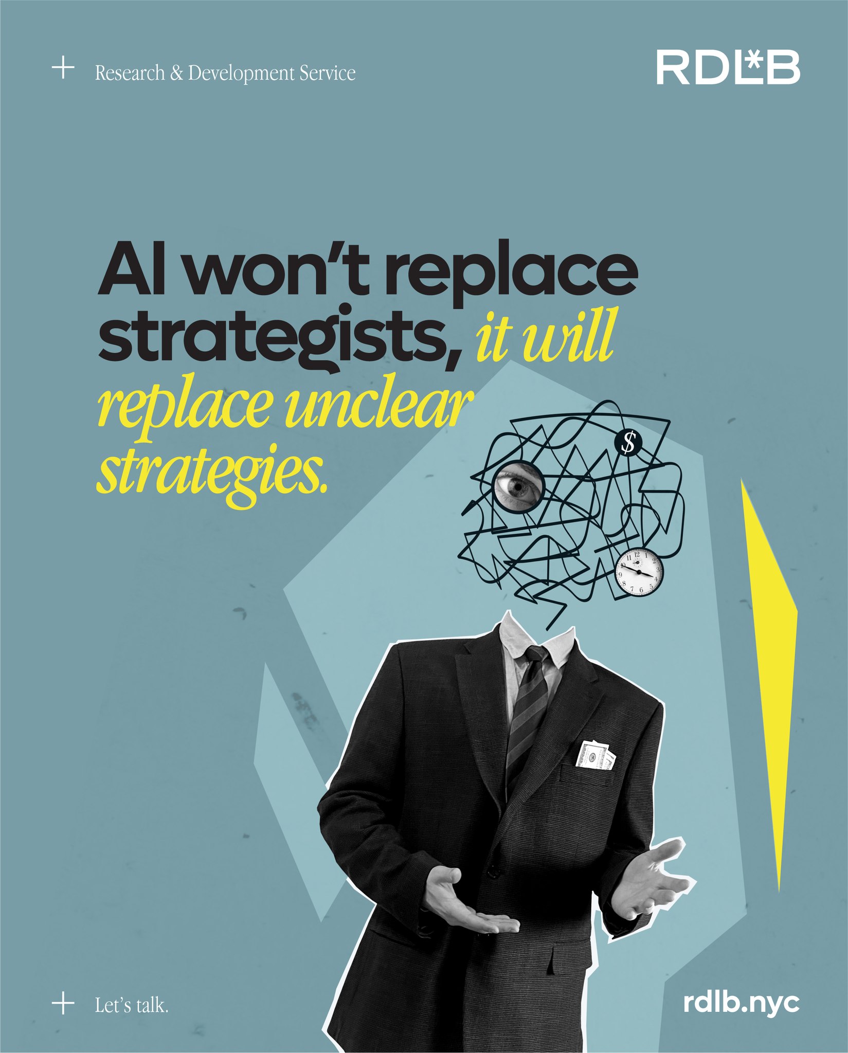 We operationalize AI for brand decisions: faster synthesis, tighter hypotheses, better bets.
Details at rdlb.nyc/research-development
#AIforBranding #ResearchAndDevelopment #Innovation #DesignOps #RDLB