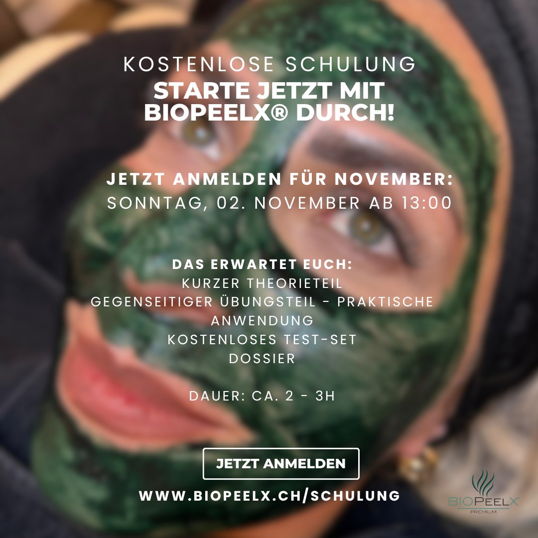 Entdecken Sie mit uns die Kraft der Alge – in einem praxisnahen Schulungs-Angebot von BIOPeelX am Standort Hauptstrasse 48 A, 4142 Münchenstein. Beginn: 2. November.
Diese Veranstaltung richtet sich an alle, die ihr Wissen vertiefen und neue Impulse gewinnen möchten.
🔎 Wichtige Hinweise zur Teilnahme:
Bitte merken Sie sich den Termin verbindlich vor.
Falls eine Teilnahme aus wichtigen Gründen nicht möglich ist, bitten wir um eine kurze Abmeldung im Vorfeld – so können wir besser planen und den Platz ggf. an andere Interessierte weitergeben.
🥰 Wir freuen uns sehr auf Ihre Teilnahme und einen inspirierenden Austausch!
#biopeelx #biopeelx❤️ #biopeelx® #biopeelxtreat #biopeelxpremium #biopeelxandstemcell #algenpeeling
