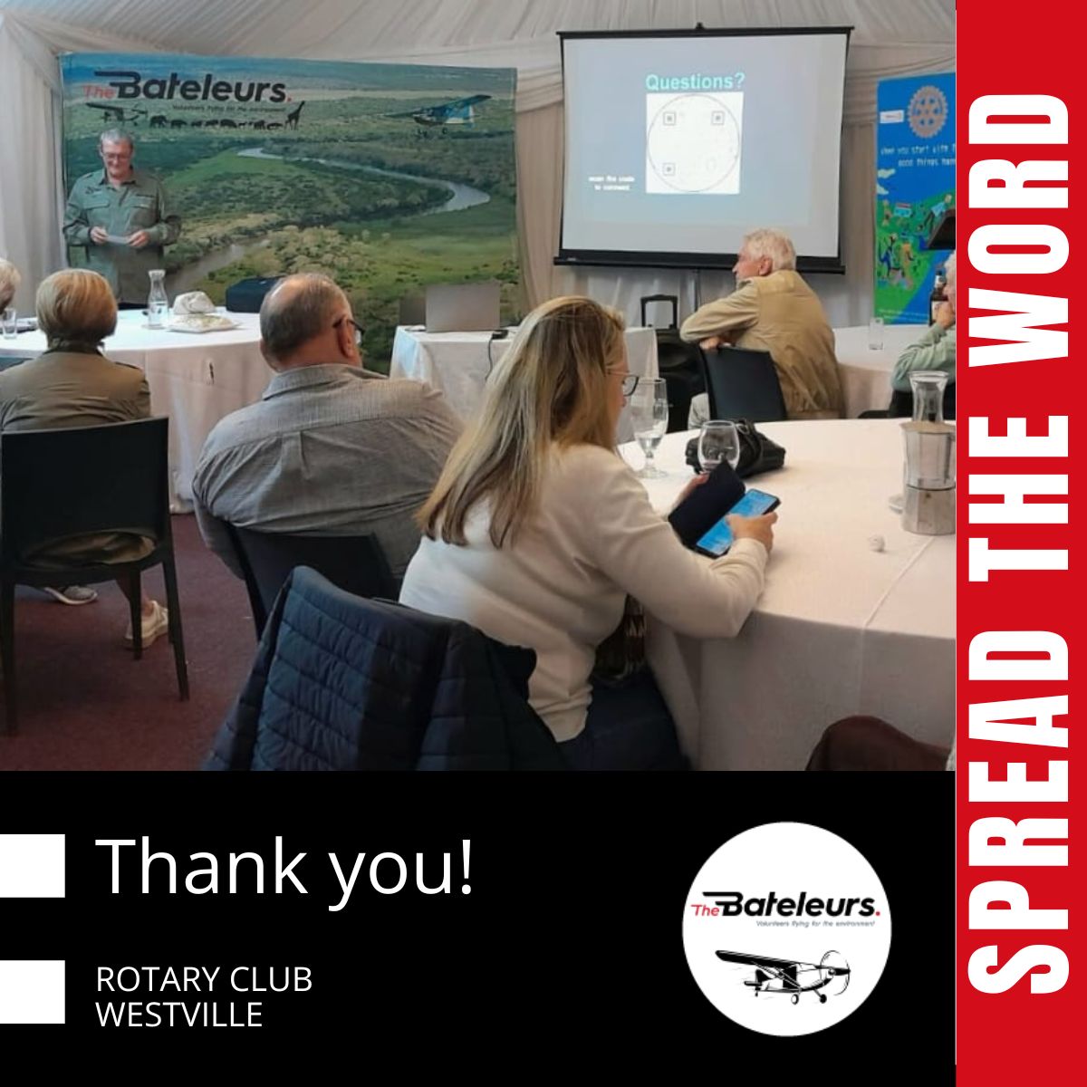 The Bateleurs had the privilege of presenting to the Rotary Club of Westville last night, with a larger audience than expected and truly remarkable engagement throughout. The response was deeply encouraging, with many expressing how moved they were by our 27 years of environmental conservation support and flying for the greater good.
#TheBateleurs #ConservationInFlight