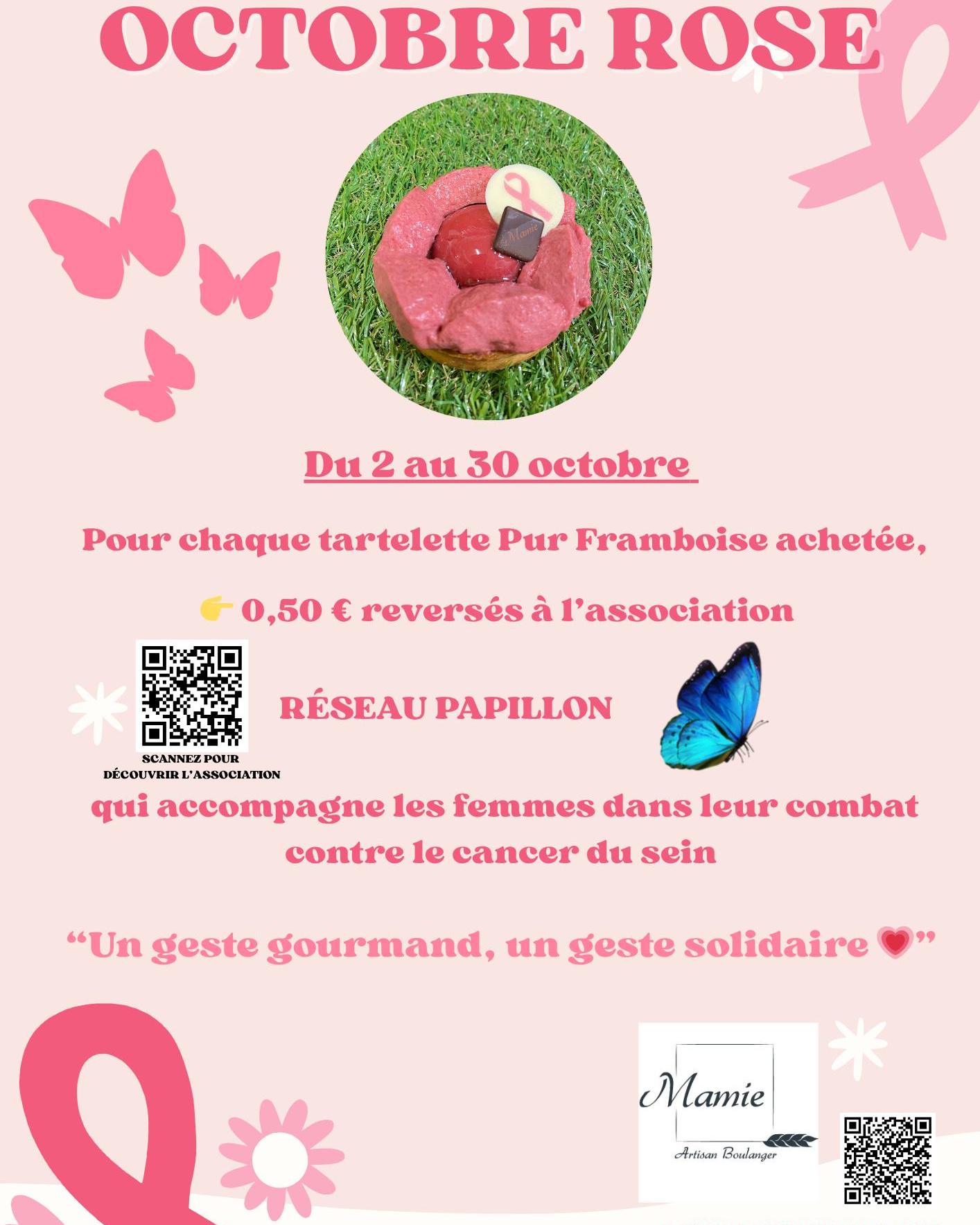 🎀 Octobre Rose continue chez Boulangerie Mamie 🎀
Depuis le 2 octobre, 92 tartelettes Pur Framboise ont déjà trouvé preneur 💕
Grâce à vous, ce sont déjà 46 € qui seront reversés à l’association @reseaupapillon_ ,qui accompagne les femmes dans leur combat contre le cancer du sein 🙏
C’est déjà très beau… mais on peut faire encore mieux ensemble !
Il reste encore quelques jours pour allier gourmandise et solidarité 🍓
👉 Ensemble, continuons à soutenir Octobre Rose 💗
#OctobreRose #BoulangerieMamie #SaintClairDeLaTour #ReseauPapillon #Solidarité #CancerDuSein #PatisserieSolidaire #UnGesteGourmandUnGesteSolidaire #Framboise #Boulangerie"