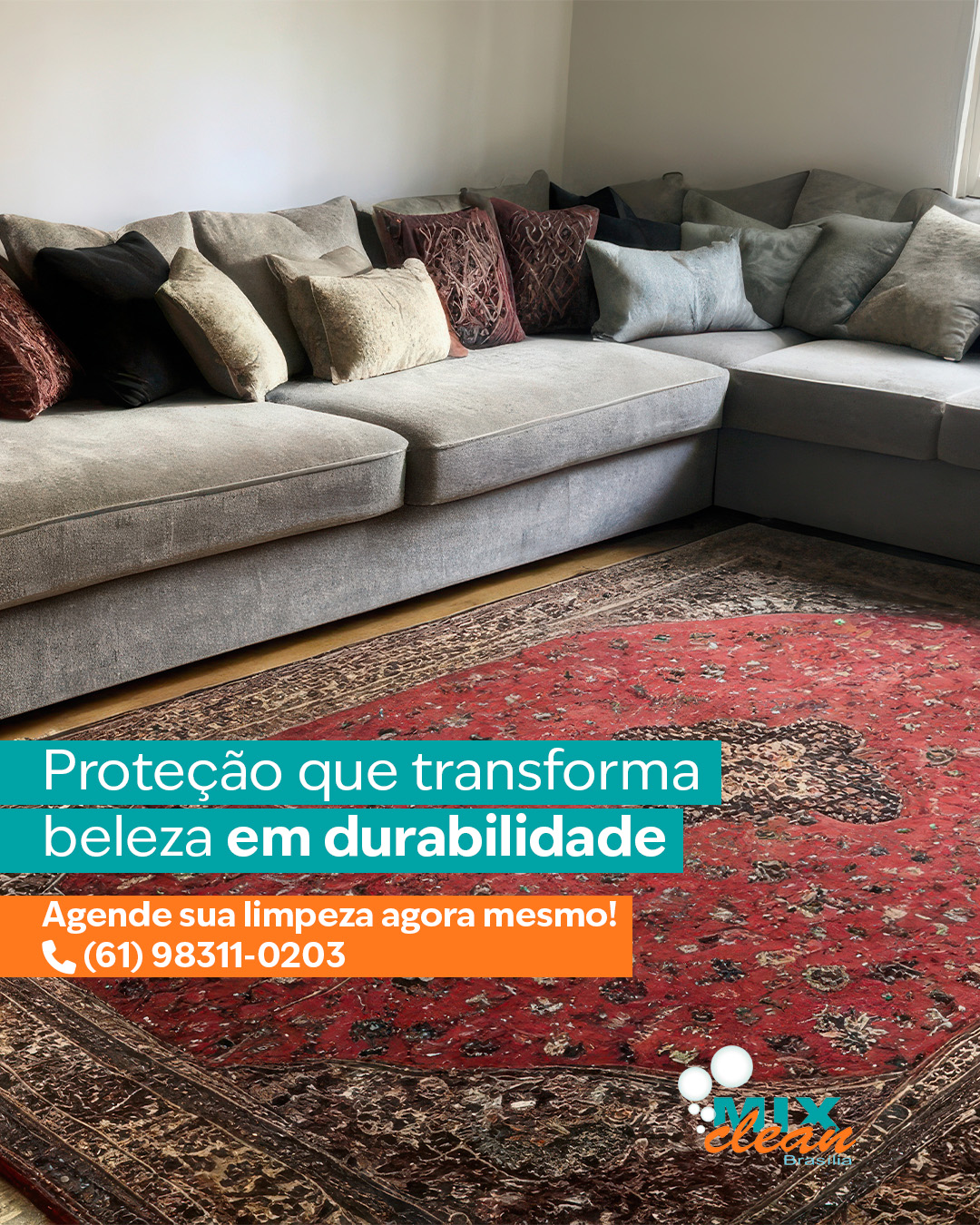 🚫 Poeira, manchas e ácaros podem danificar seu tapete e prejudicar sua saúde.
Na Mix Clean, vamos além da limpeza tradicional. Aplicamos tratamentos protetores exclusivos que:
✔️ Prolongam a vida útil do tecido
✔️ Criam uma barreira contra sujeira, ácaros e novas manchas
✔️ Mantêm seu tapete bonito, saudável e sofisticado por muito mais tempo
💎 Porque cuidar do seu tapete é cuidar do seu lar.
📅 Agende sua limpeza preventiva agora mesmo!
📲 WhatsApp: (61) 98311-0203
#MixClean #ProteçãoParaTapetes #SaúdeNoLar #CuidadoDeLuxo #LimpezaDeTapetes #CasaLimpaValeMais #LimpezaPremium #BrasíliaDF #LagoSul #LagoNorte #ParkWay #JardimBotânico #NoroesteDF #EstofadoNovoDeNovo