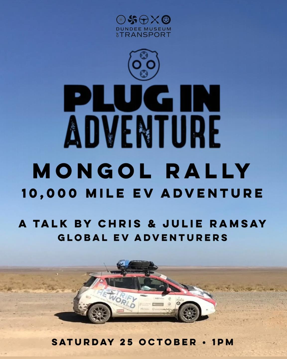 ⚡️🚙 Ready for an adventure? This Saturday, Plug In Adventure are joining us at Dundee Museum of Transport to share their incredible story of tackling the Mongol Rally – one of the toughest rallies on Earth – in an electric car!
Discover how they pushed the limits of innovation, endurance and sustainability on their unforgettable journey.
📅 Saturday 25 October, 13:00 - 15:00
📍 Dundee Museum of Transport, Market Mews, DD1 3LA
🎟️ Free with admission
If you’re after some weekend inspiration, don’t miss this electrifying talk that proves adventure has no limits!